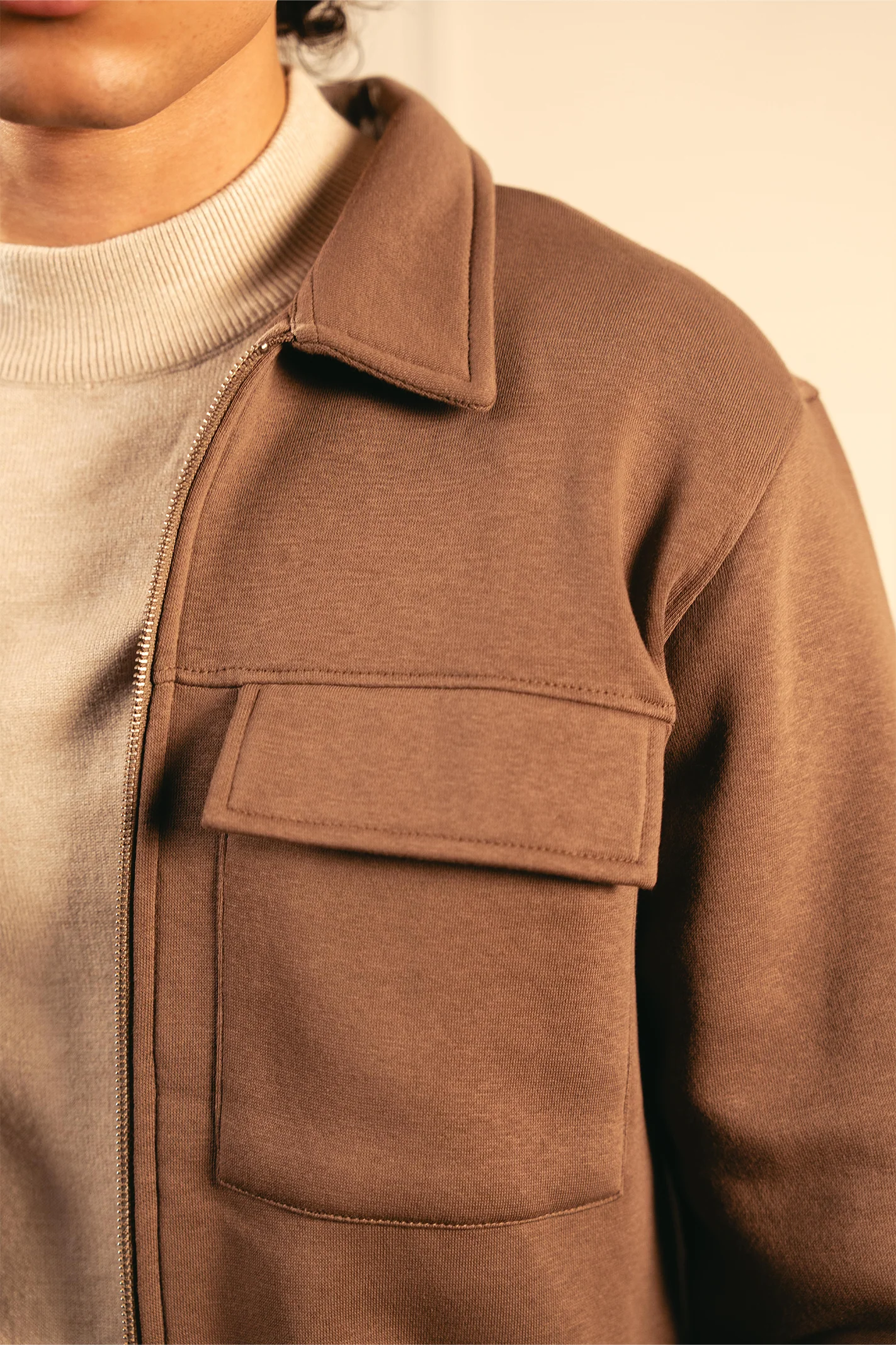 Men Full Zipper Jacket – Brown - Image 3