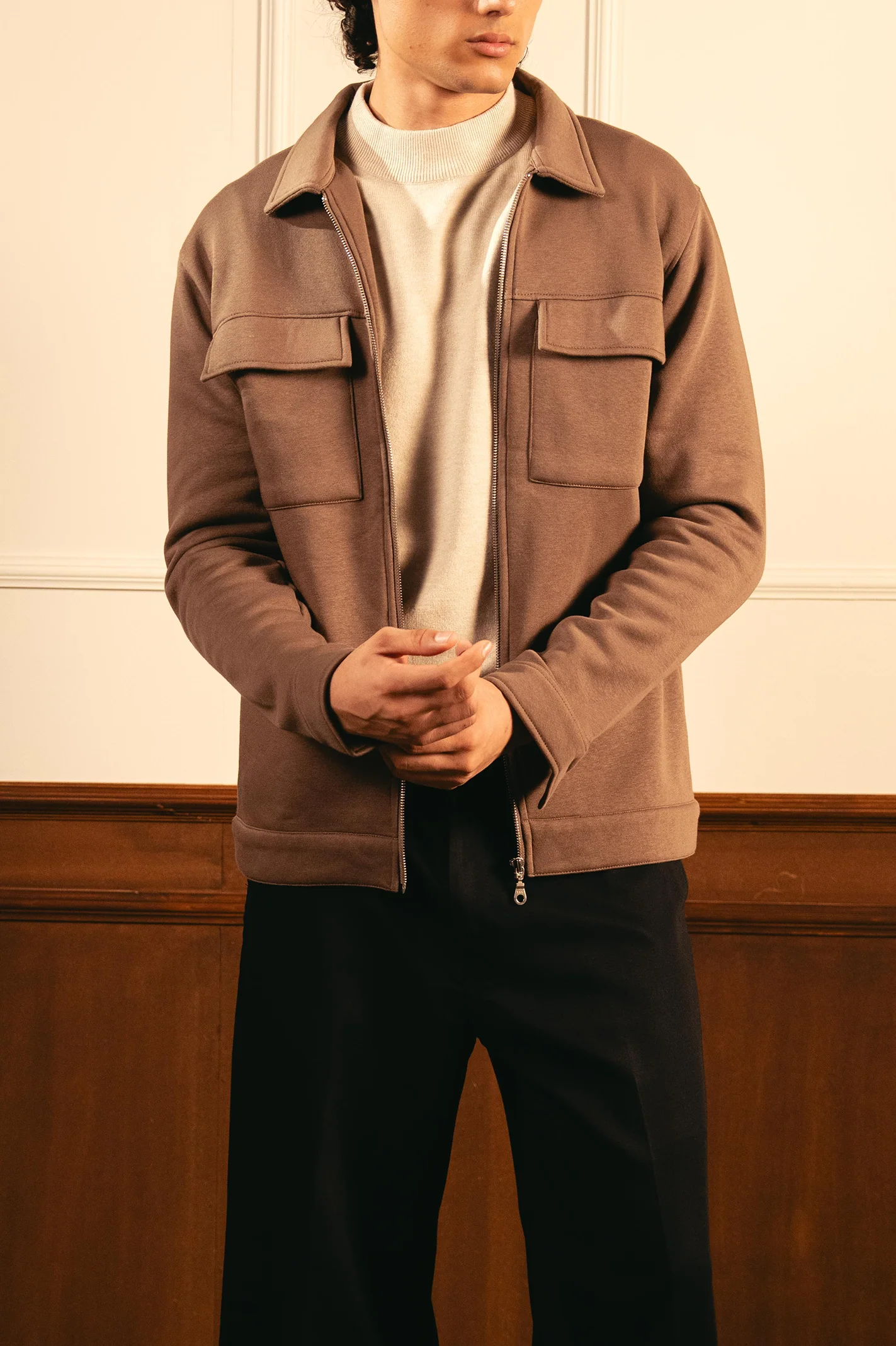 Men Full Zipper Jacket – Brown - Image 4