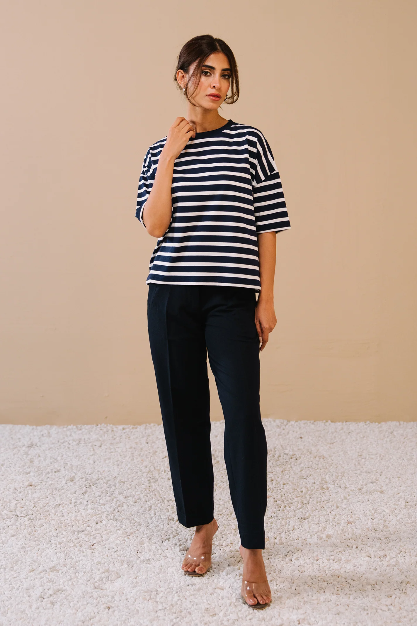High Waist Darted Pants- Navy - Image 5