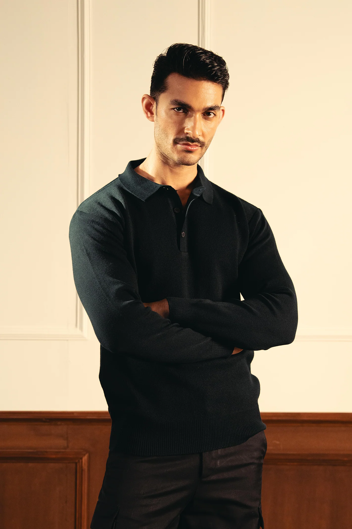 Classic Knitted Polo Shirt - Dark Teal - Image 3