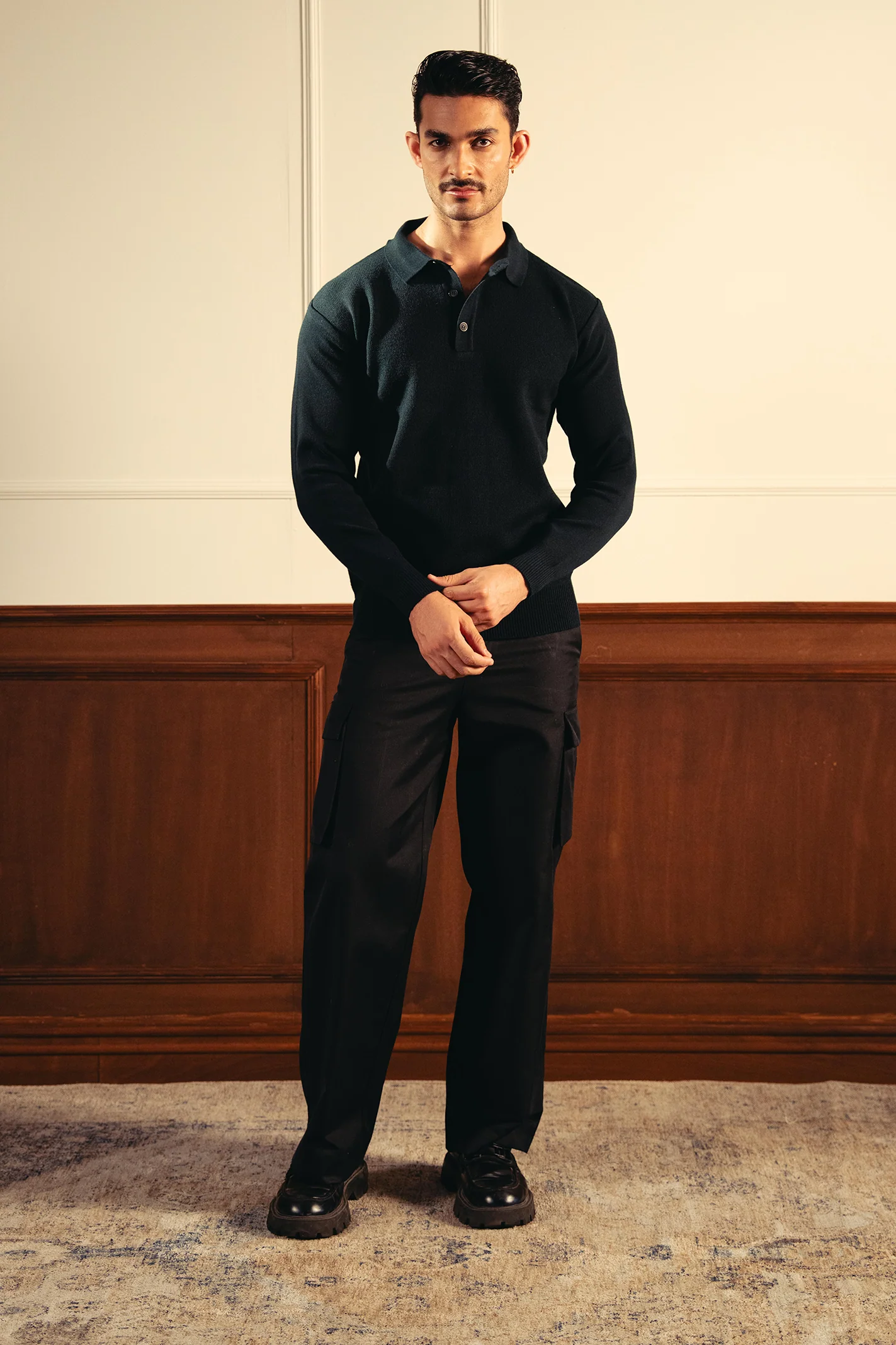 Classic Knitted Polo Shirt - Dark Teal - Image 4