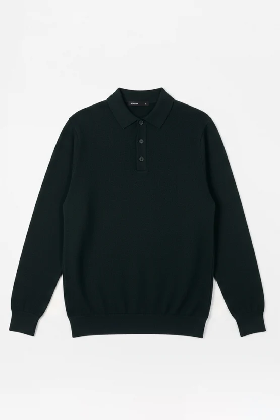 Classic Knitted Polo Shirt - Dark Teal - Image 6