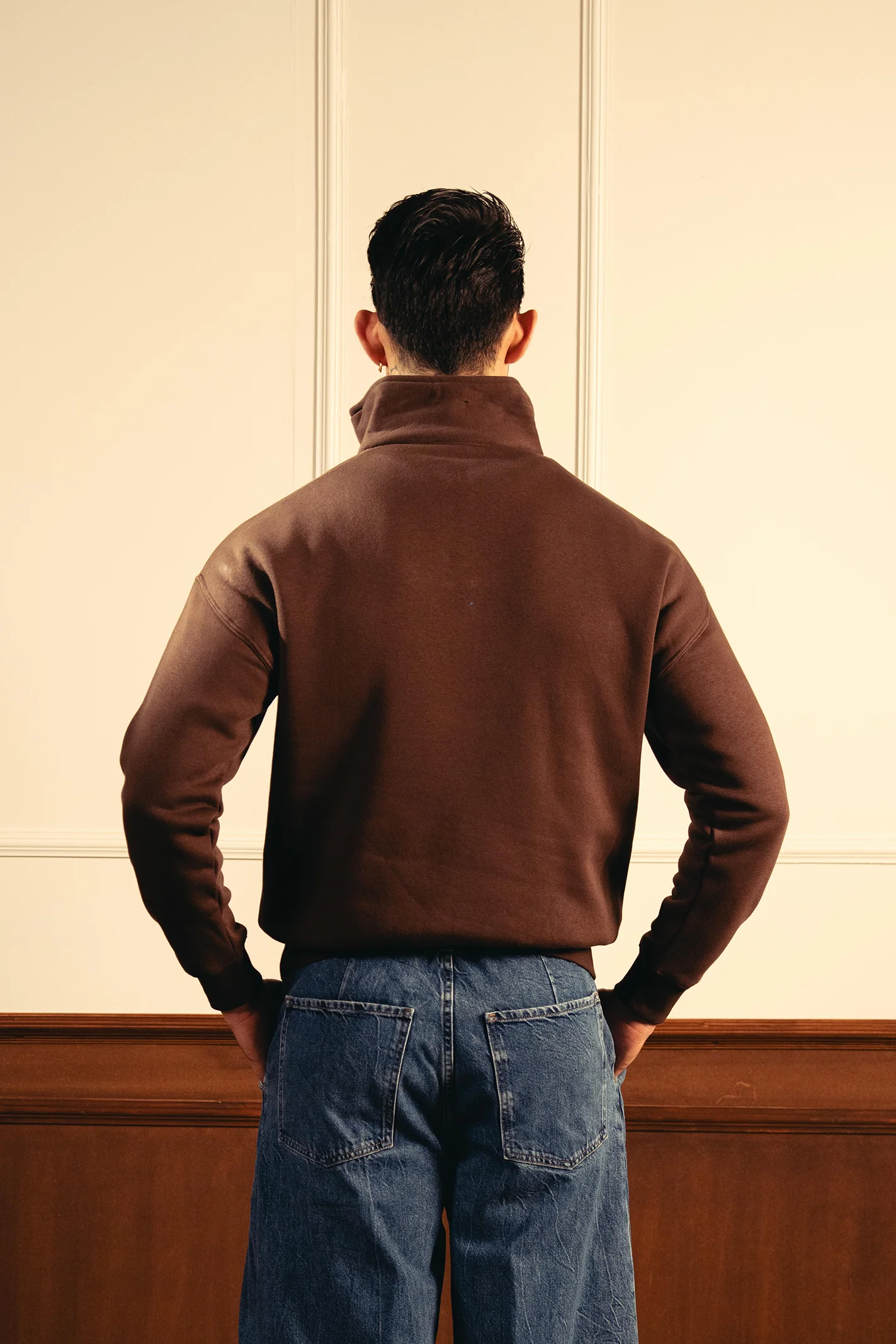 Classic Quarter Zip Sweatshirt – Brown - Image 4