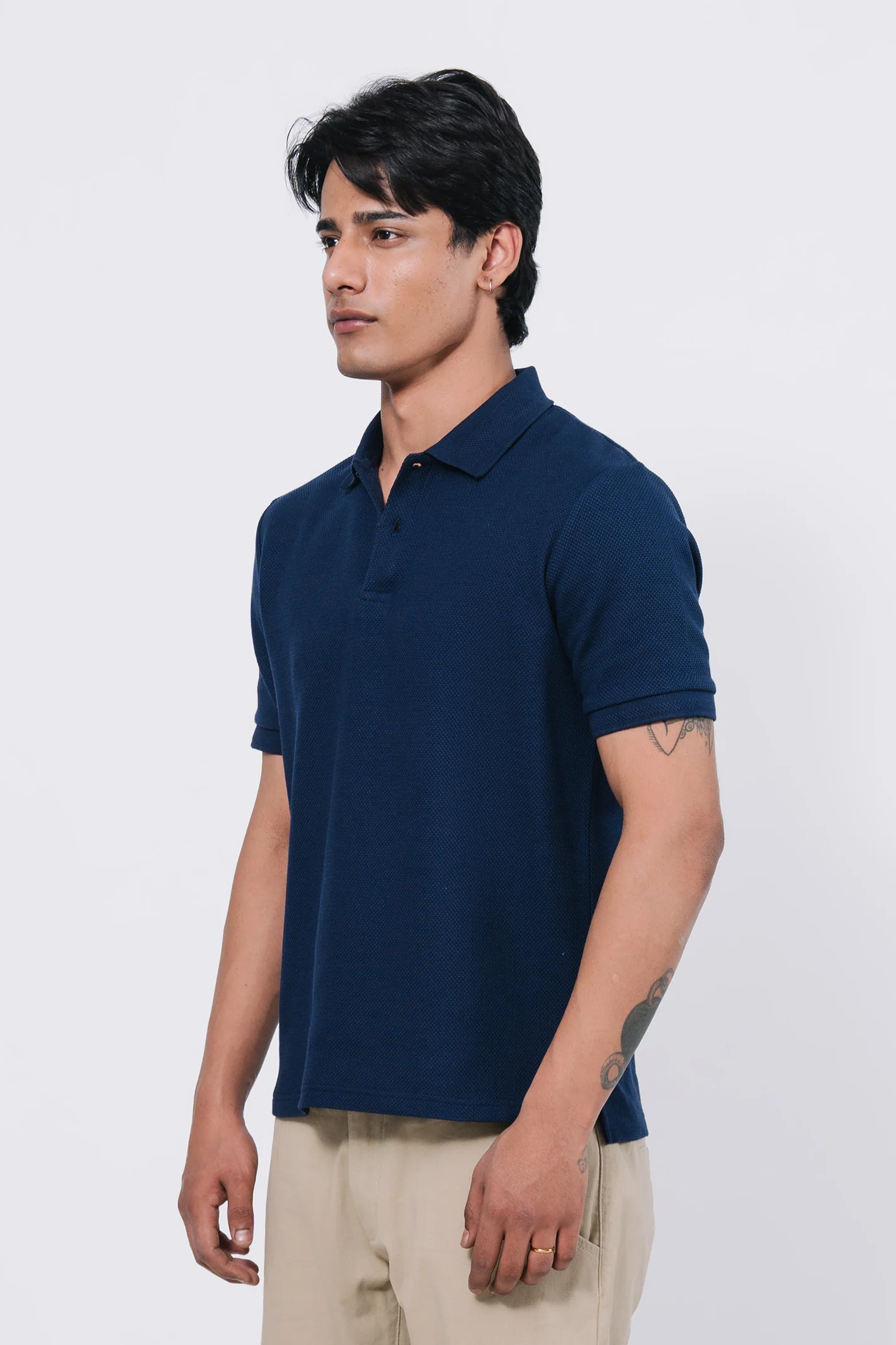 Diamond Texture Polo Shirt – Navy Blue - Image 13