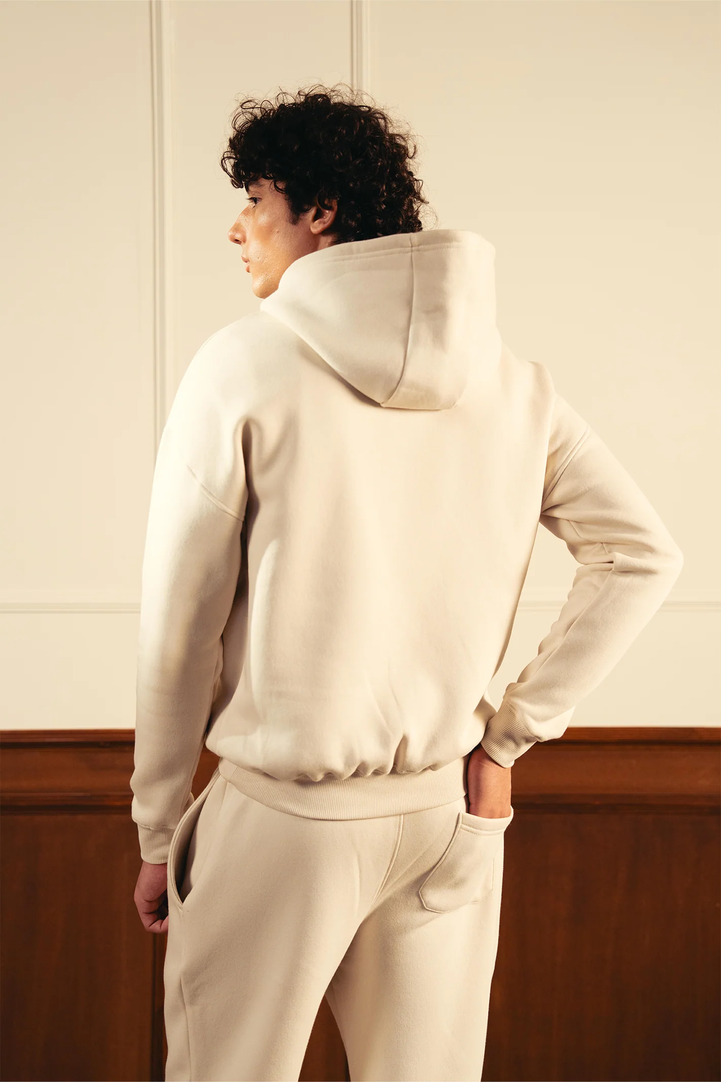 Heavy Fleece Pullover Hoodie – Ivory - Image 4