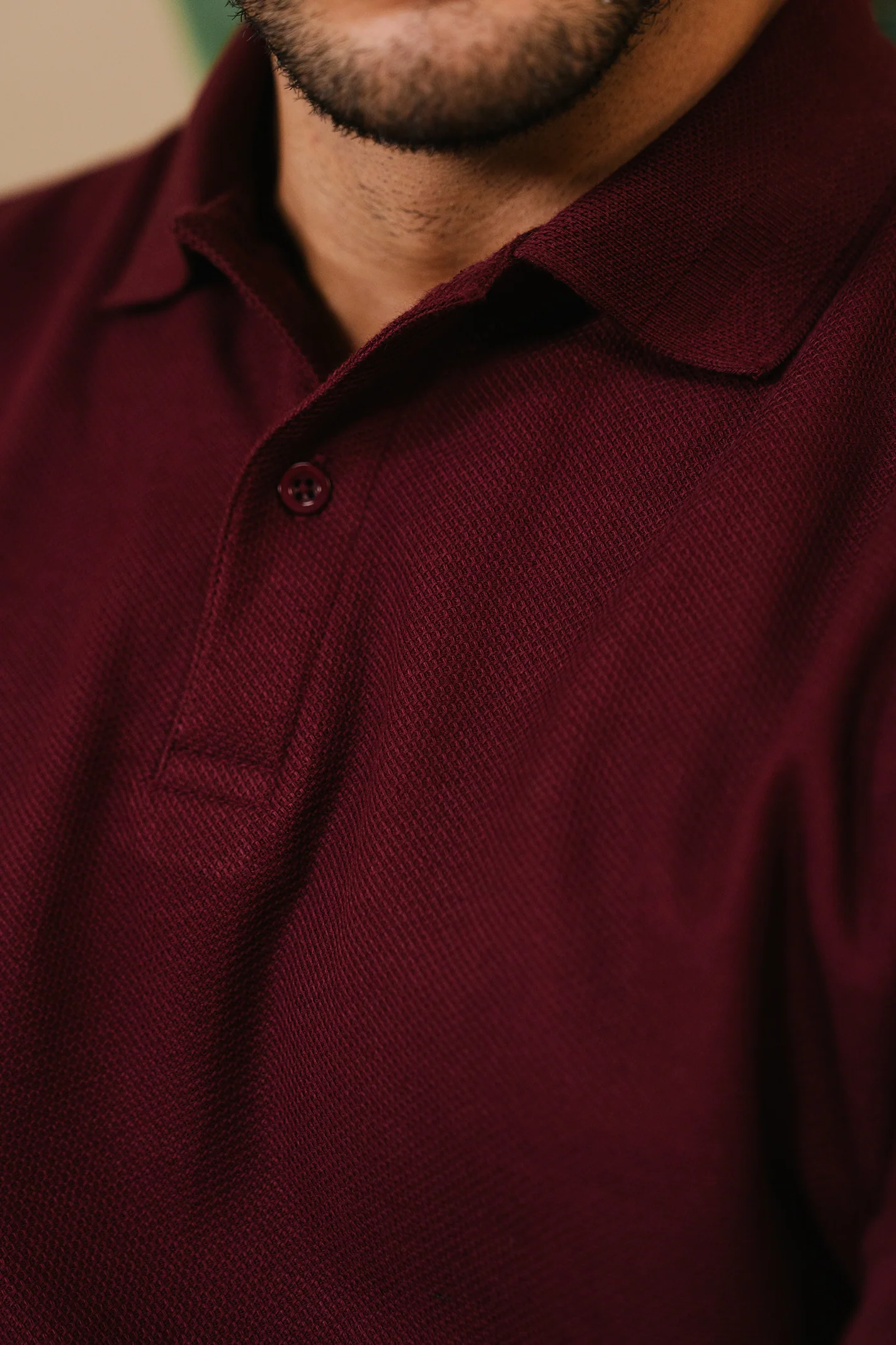 Honeycomb Textured Polo Shirt – Windsor Wine - Image 3