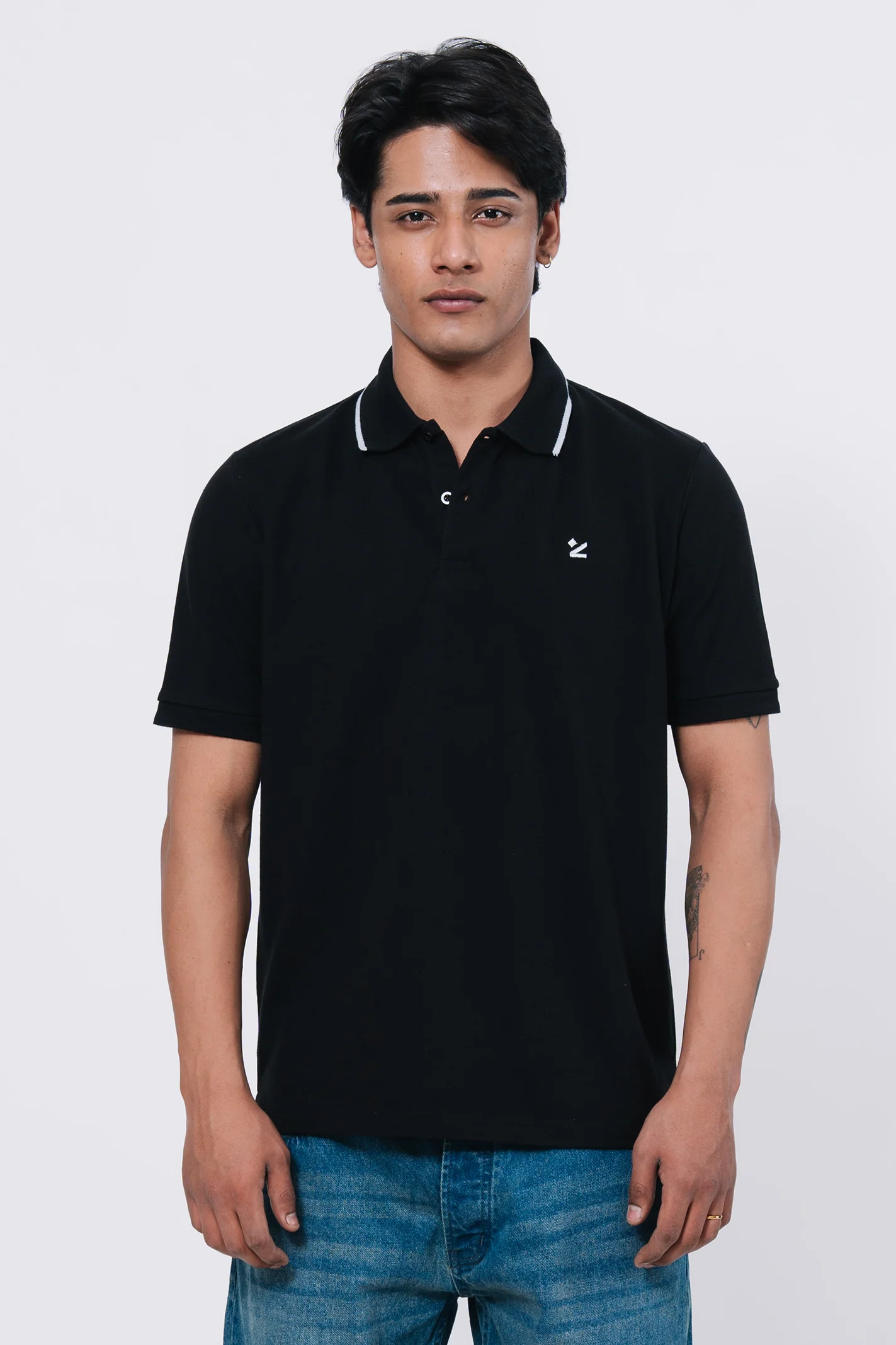Pique Texture Polo Shirt – Black - Image 5