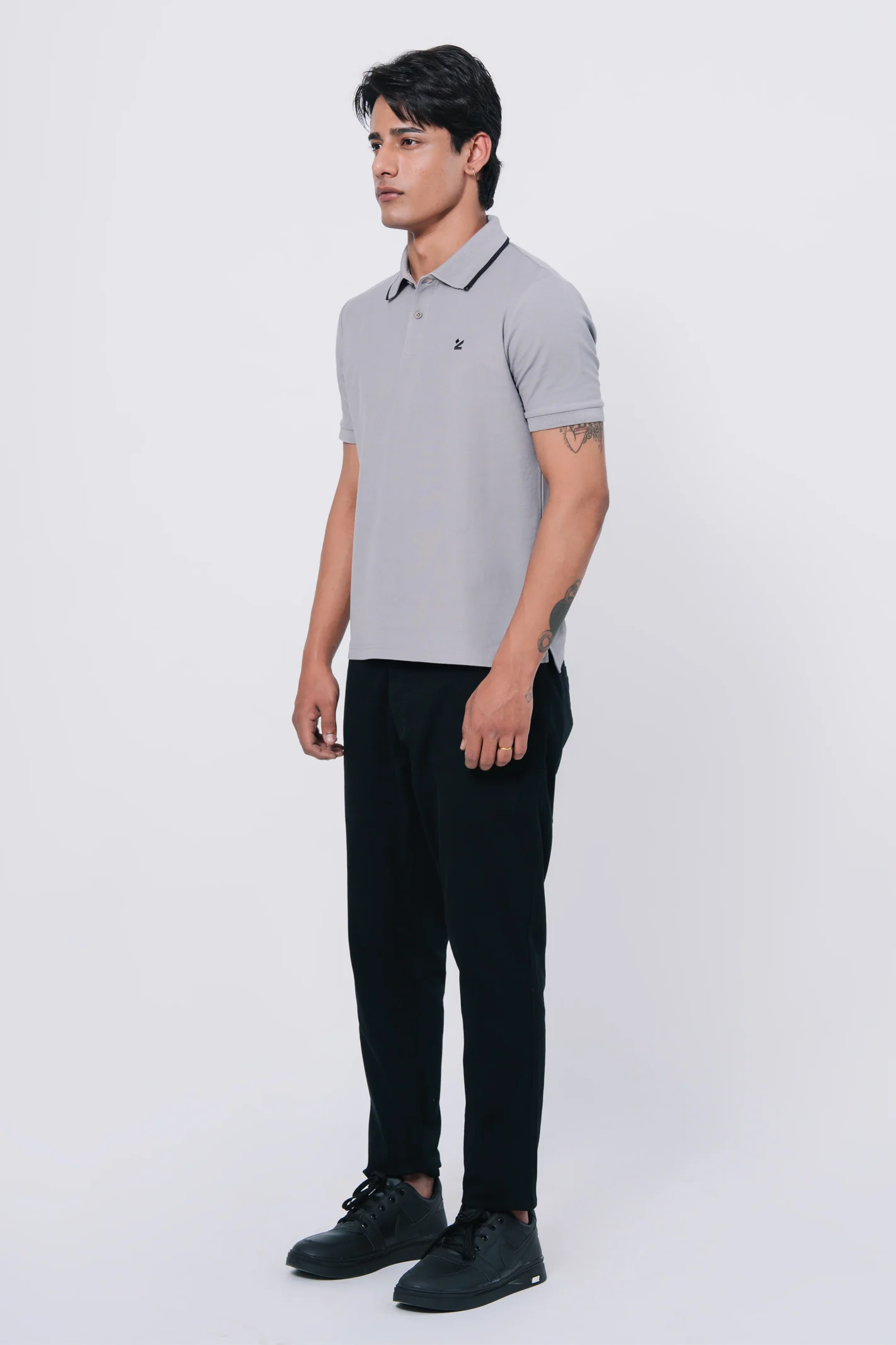 Pique Texture Polo Shirt – Grey - Image 11