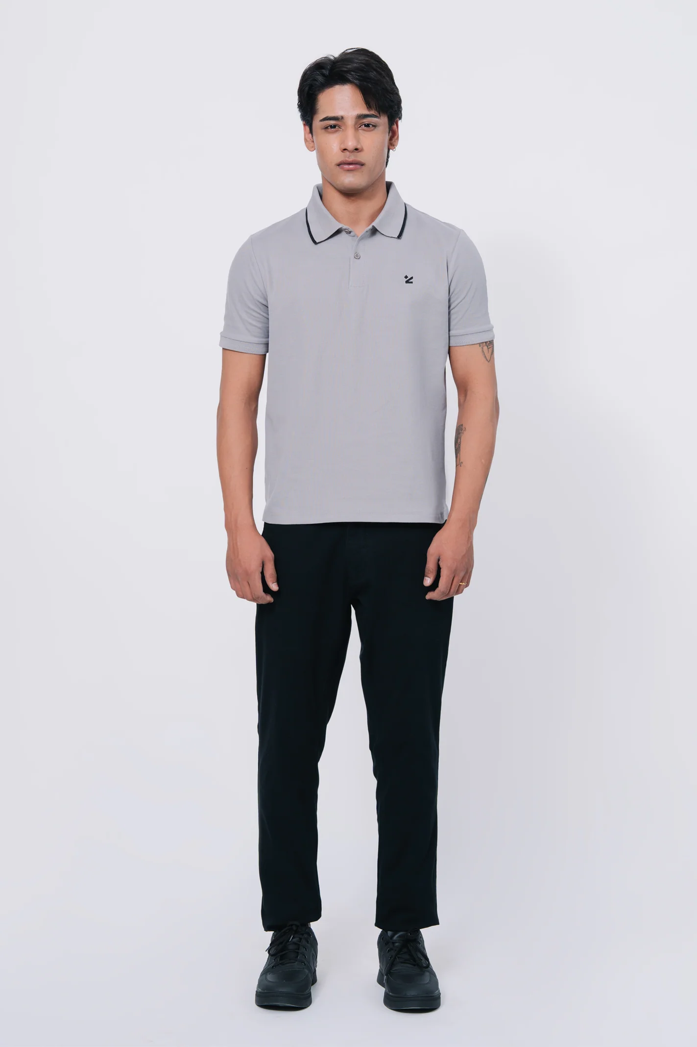 Pique Texture Polo Shirt – Grey - Image 4