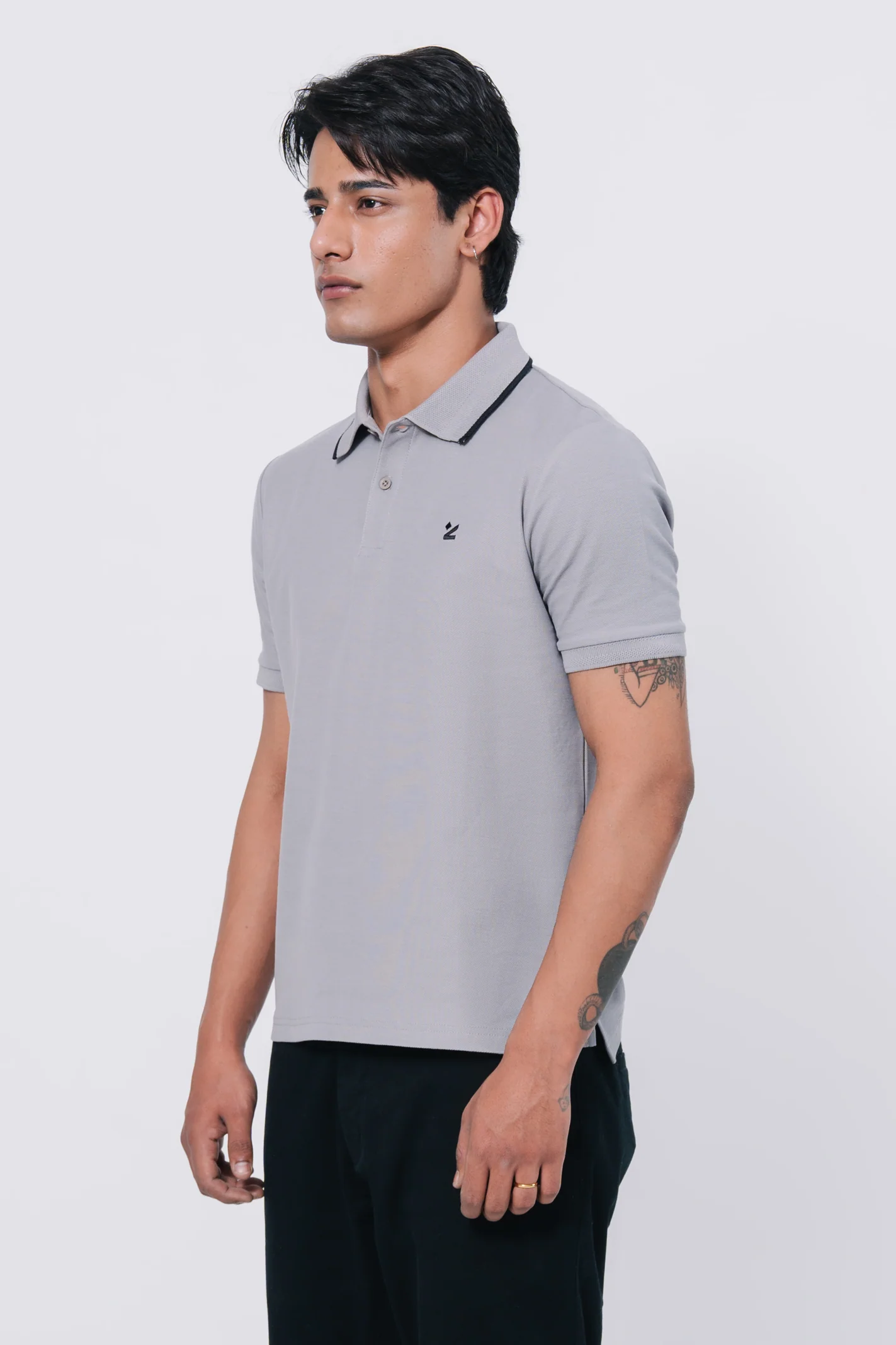 Pique Texture Polo Shirt – Grey - Image 8
