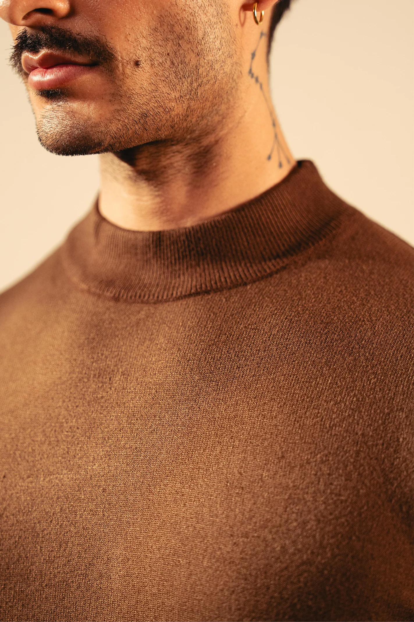 Soft Knit Mock Neck Sweater – Coffee - Image 4