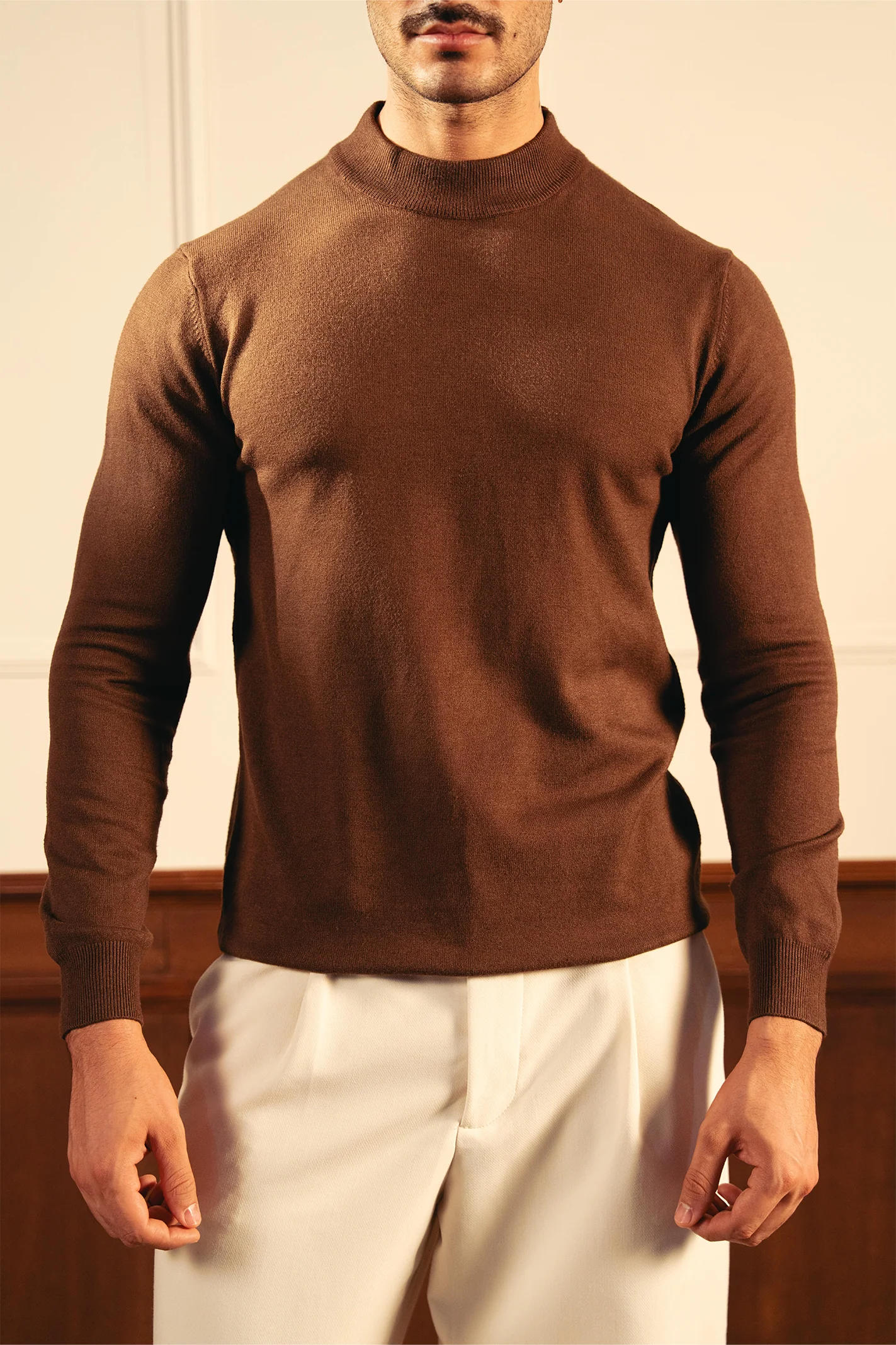 Soft Knit Mock Neck Sweater – Coffee - Image 6