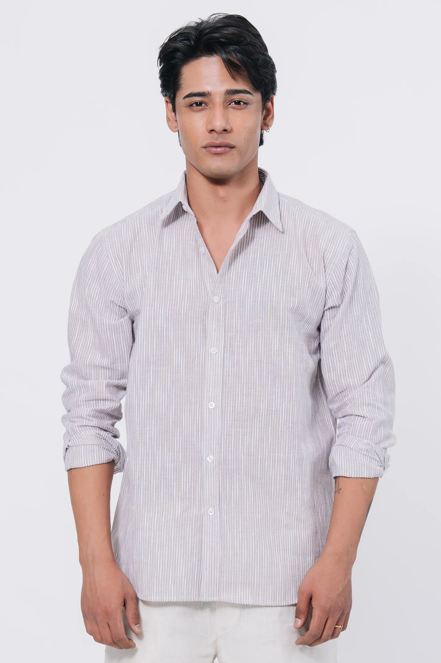 Striped Regular Fit Shirt – Grey - Image 3