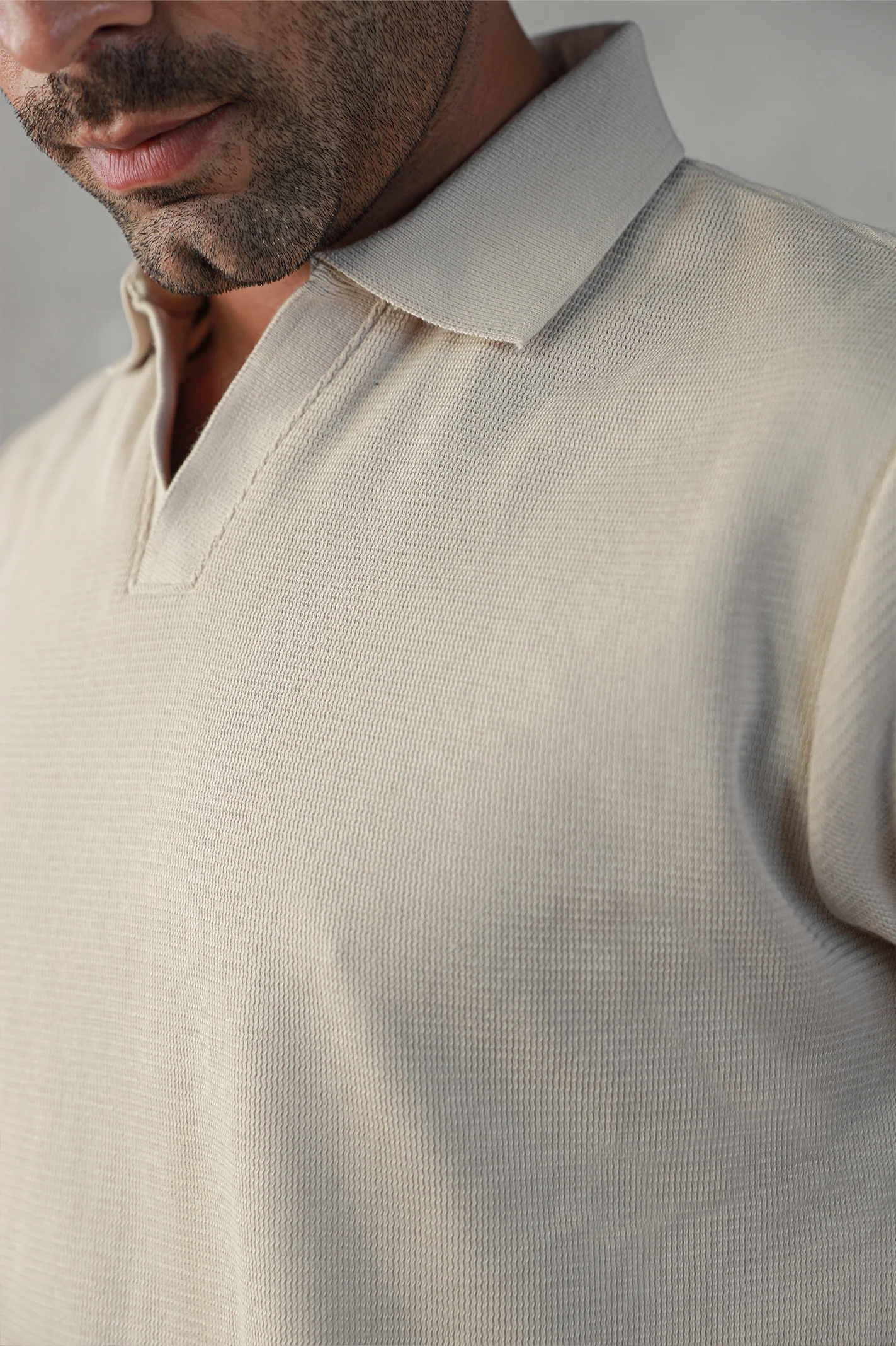 Textured Polo Shirt – Sand - Image 4