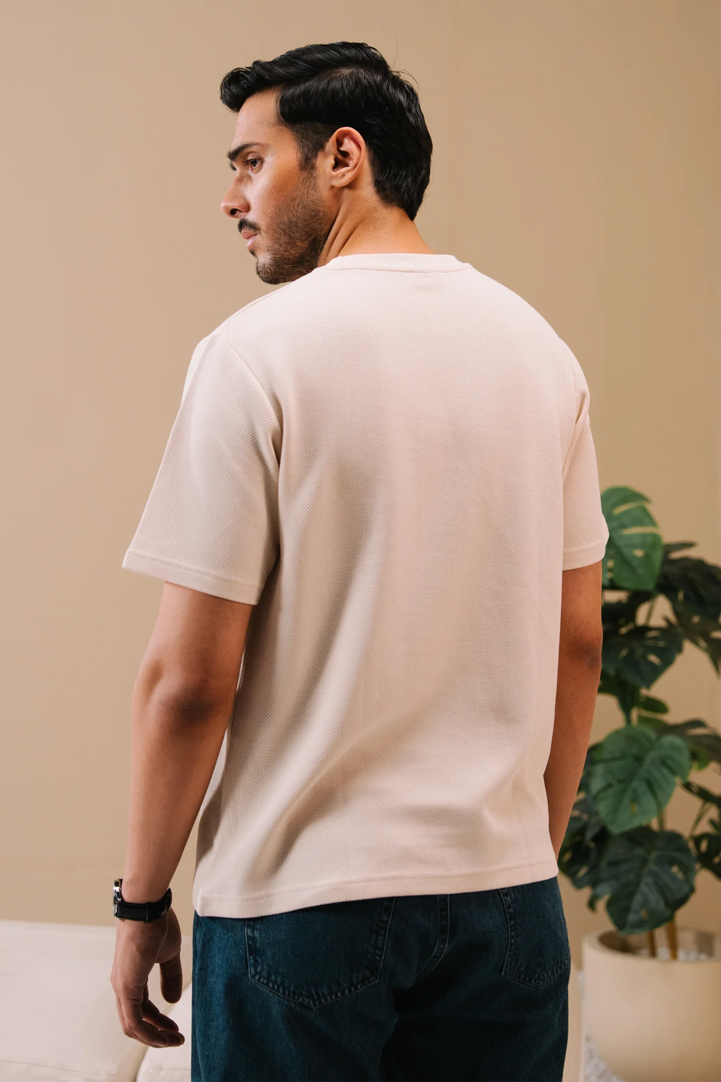 Textured Regular Fit T-Shirt β Off White - Image 3