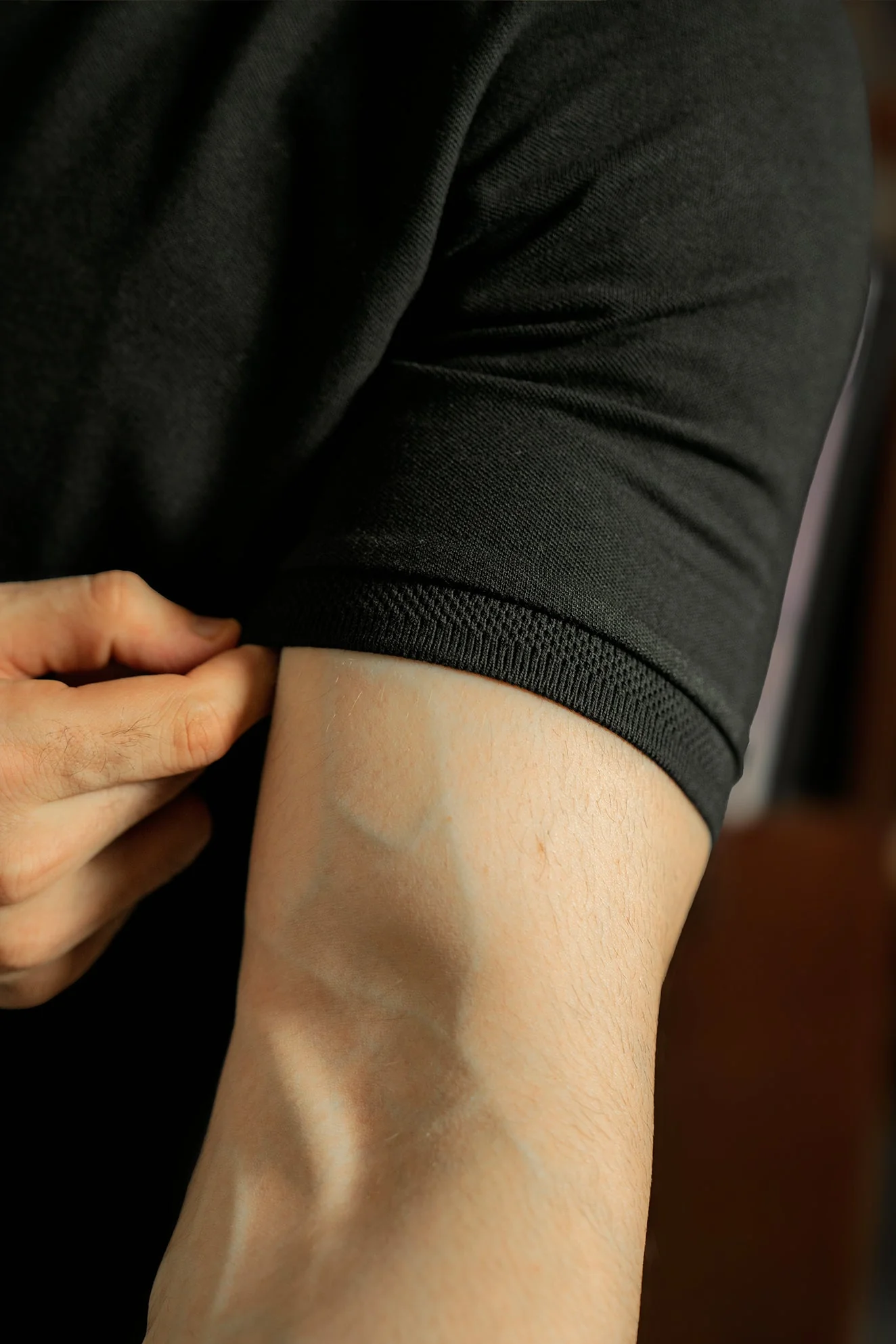 Zip-Up Textured Polo Shirt β Black - Image 5