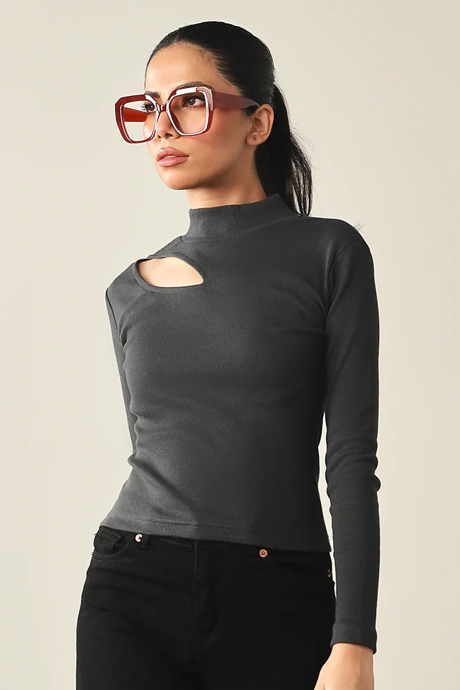 Mock Neck Top - Graphite - Image 3