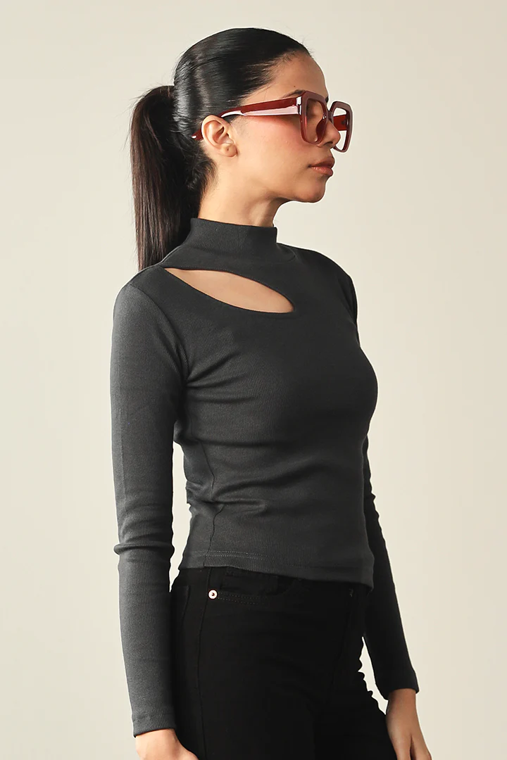 Mock Neck Top - Graphite - Image 5