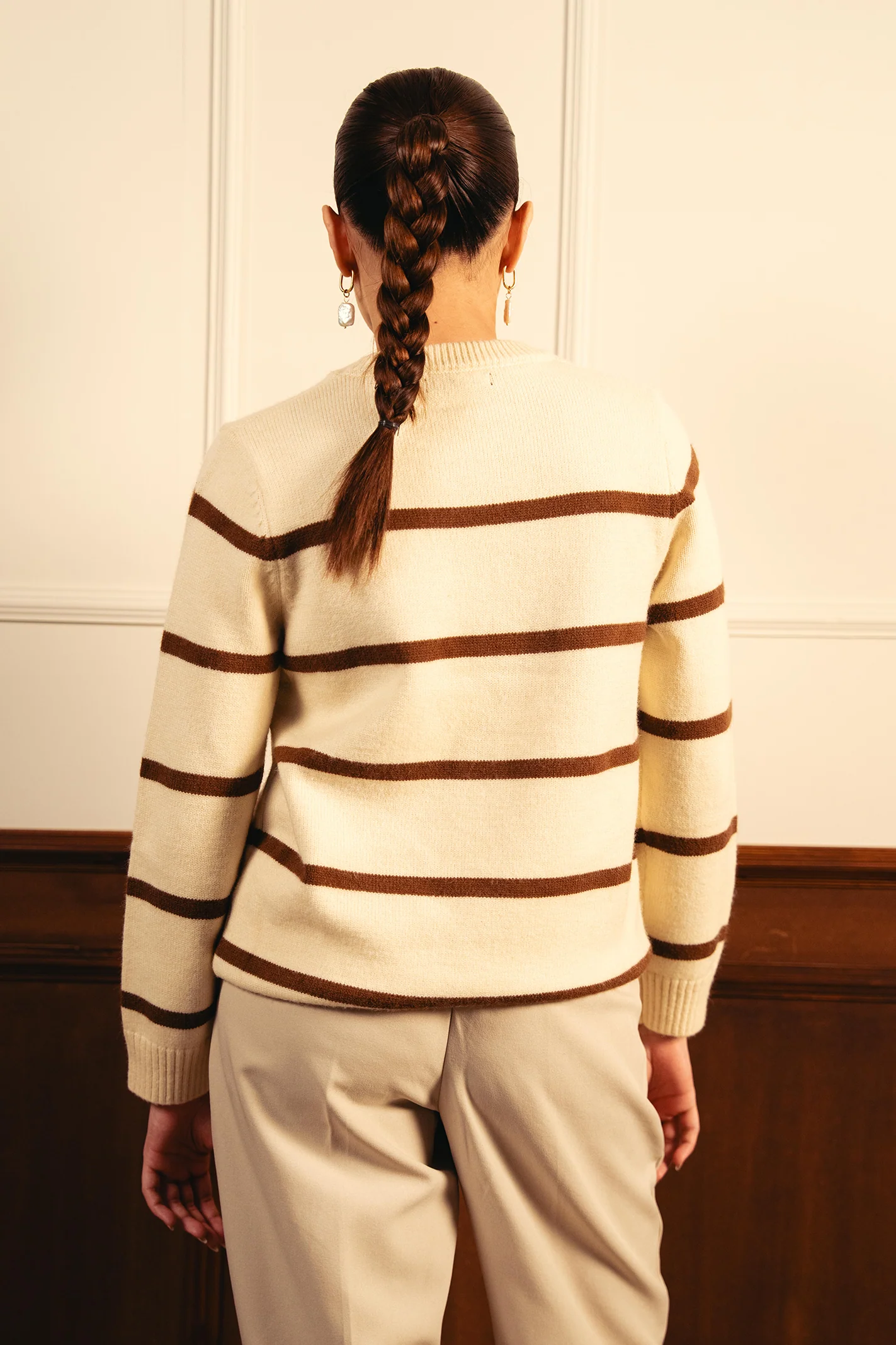 Monochrome Stripe Sweater - Cream - Image 4
