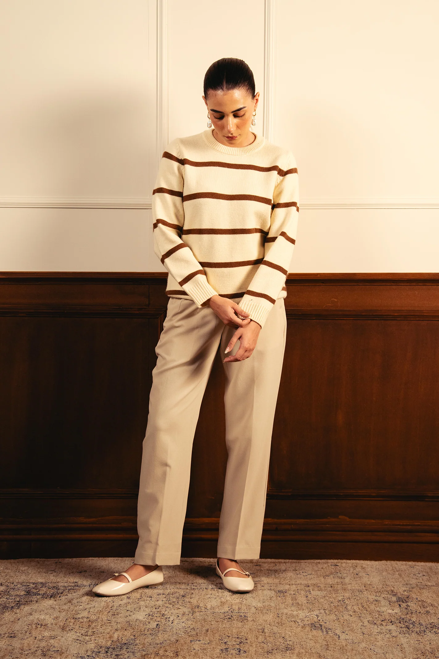 Monochrome Stripe Sweater - Cream - Image 5