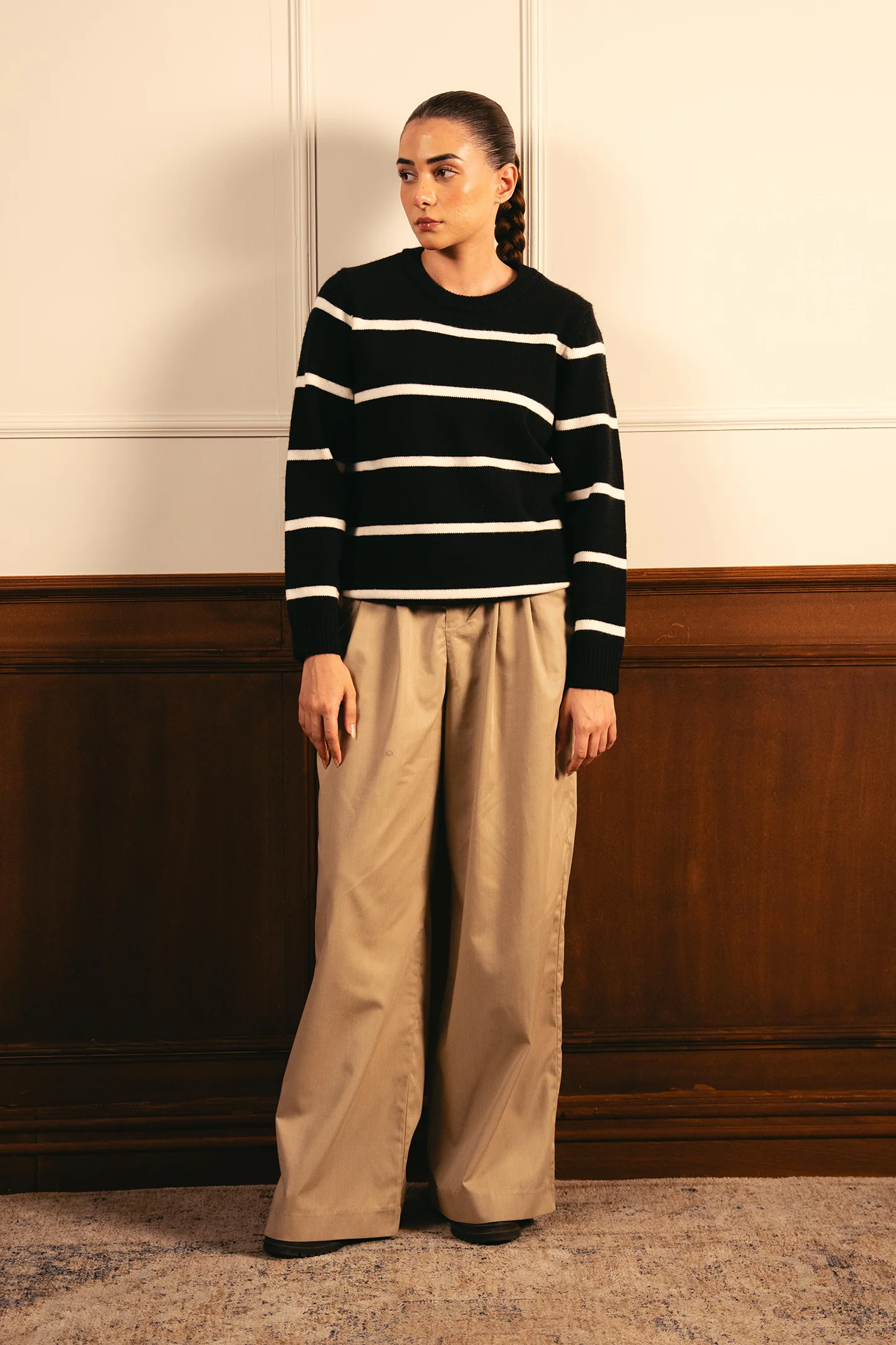 Monochrome Stripe Sweater - Black - Image 4