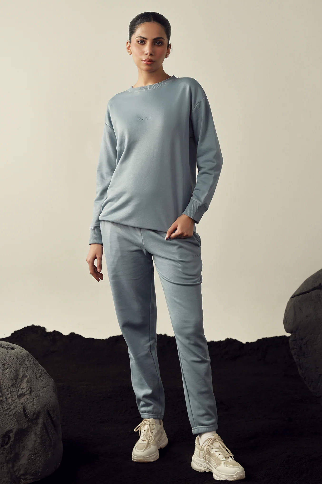Women Oversized Sweat Set - Light Blue - Image 3