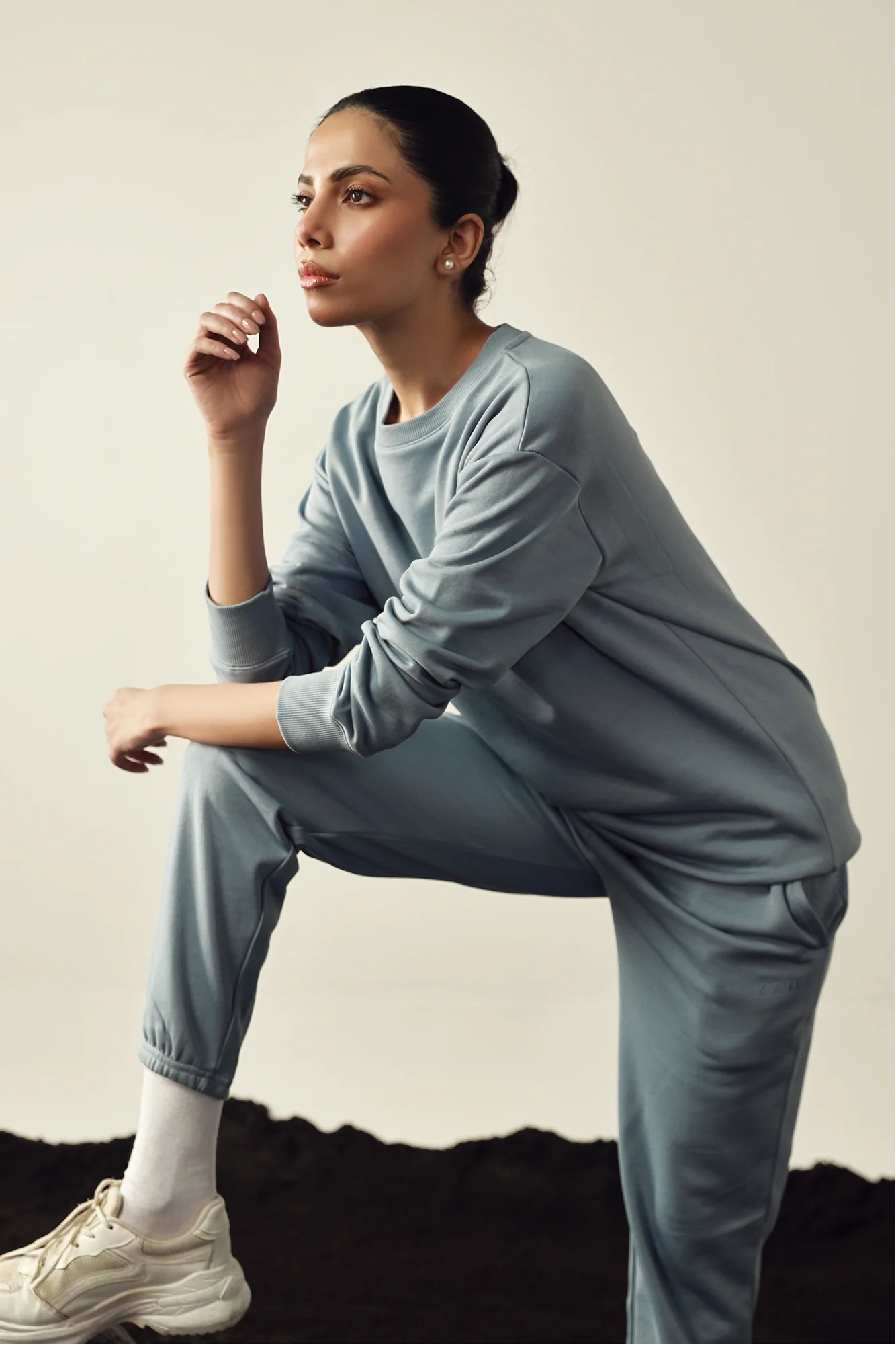 Women Oversized Sweat Set - Light Blue - Image 4