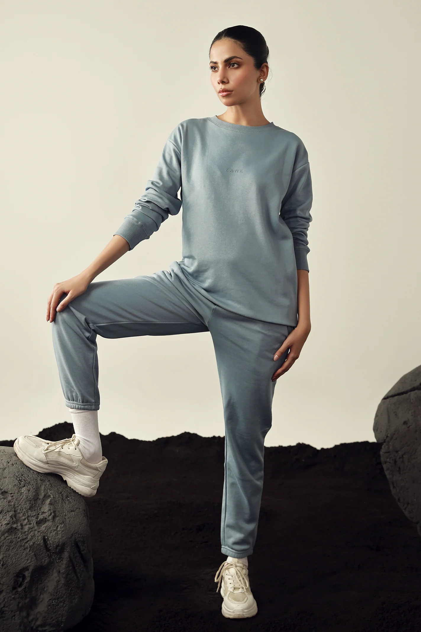 Women Oversized Sweat Set - Light Blue - Image 5