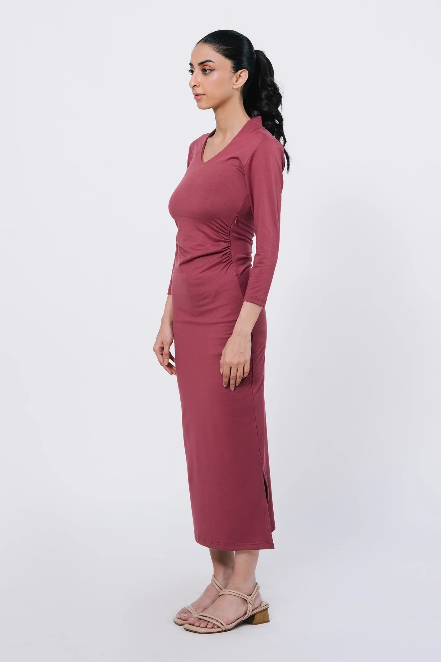 Pleated Bodycon Dress - Ash Rose - Image 5