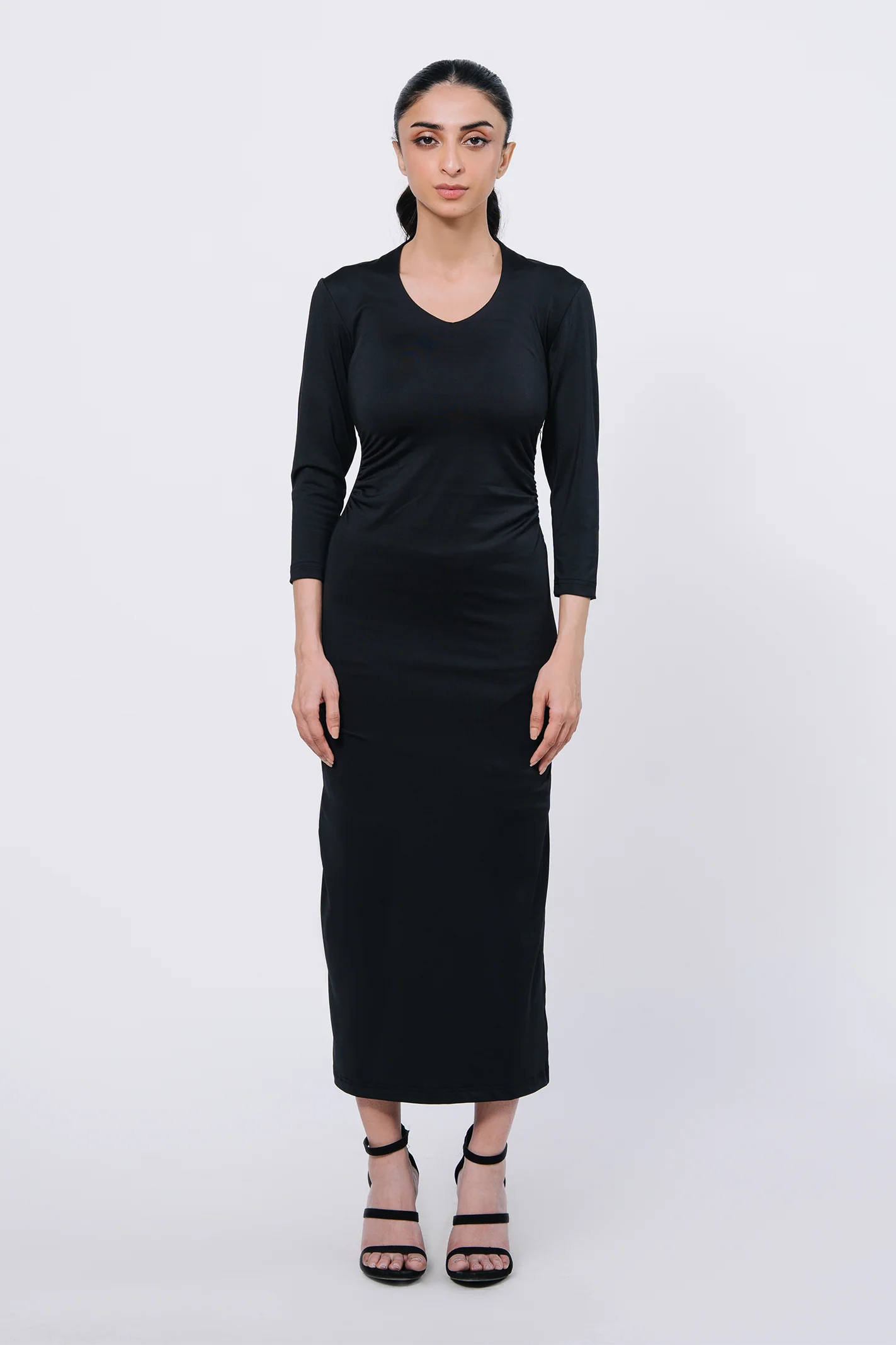 Pleated Bodycon Dress - Black - Image 6