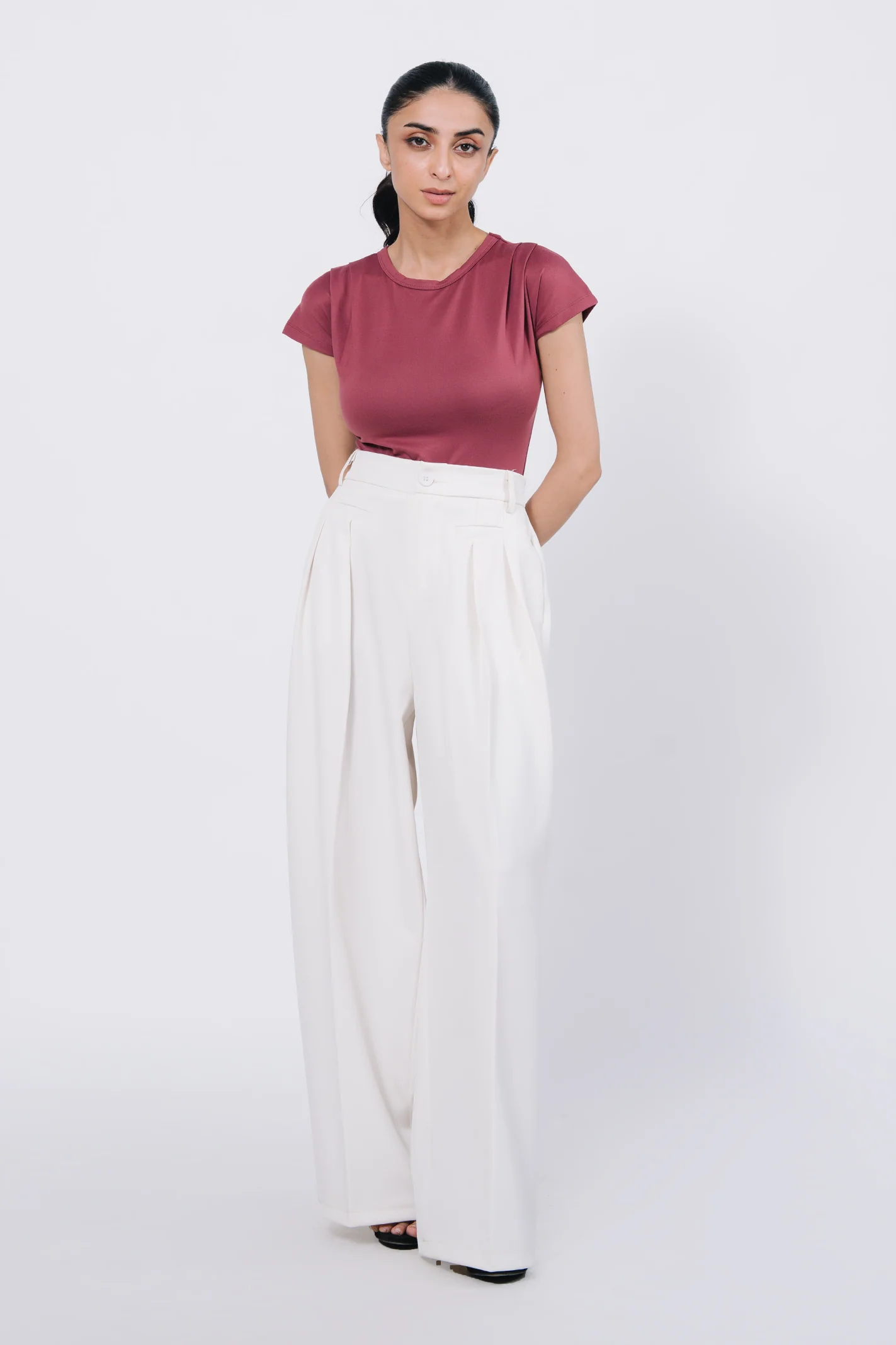 Pleated wide leg pants - White - Image 5