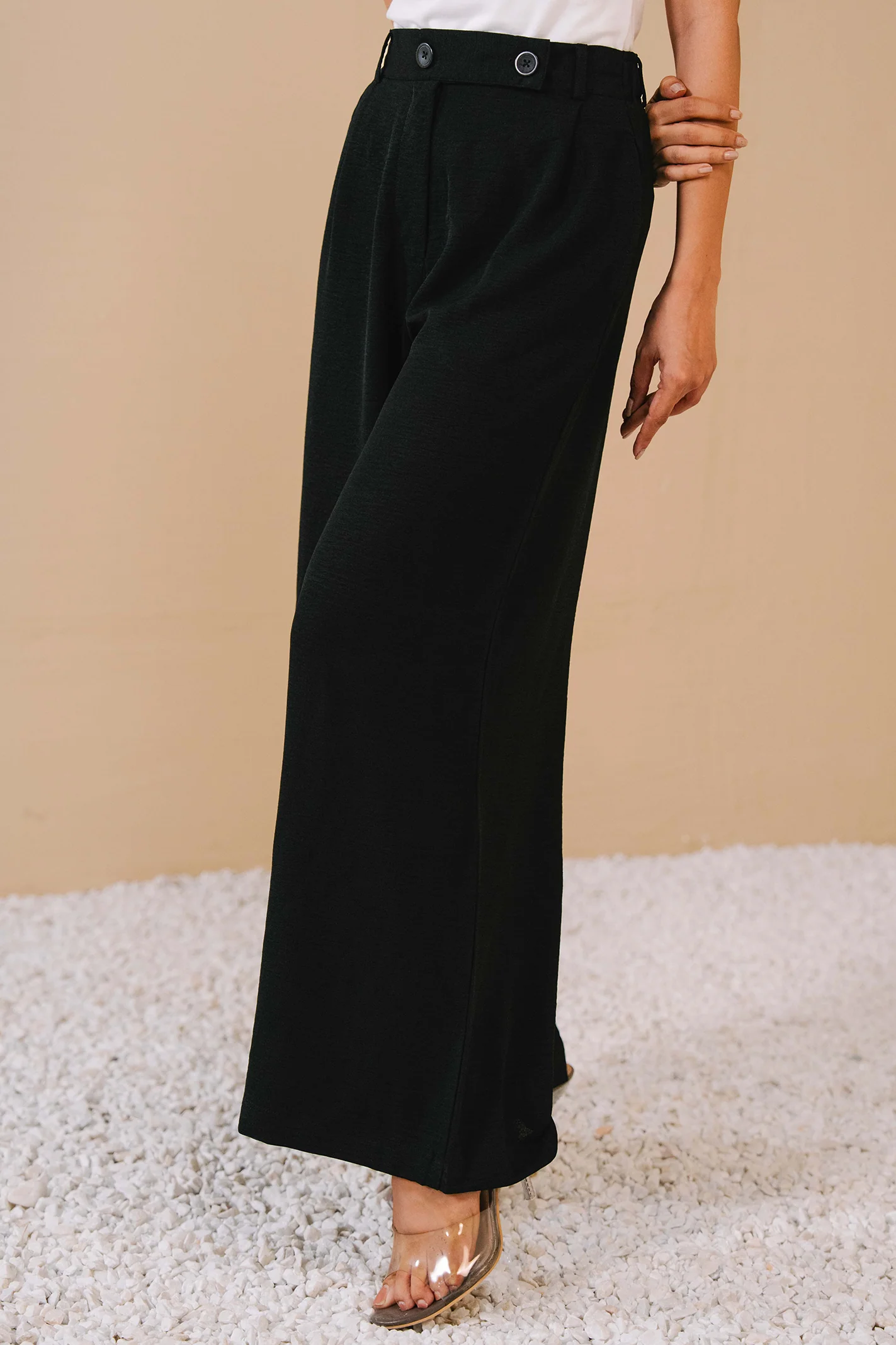 Pleated Wide Leg Pants- Black - Image 2