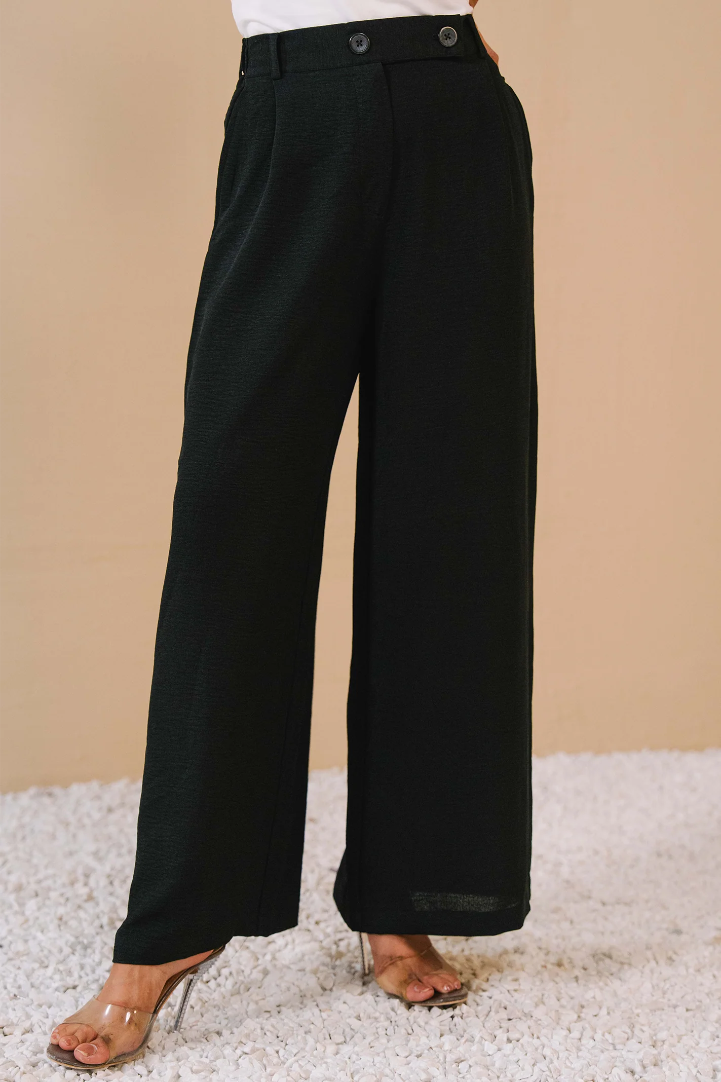 Pleated Wide Leg Pants- Black - Image 5