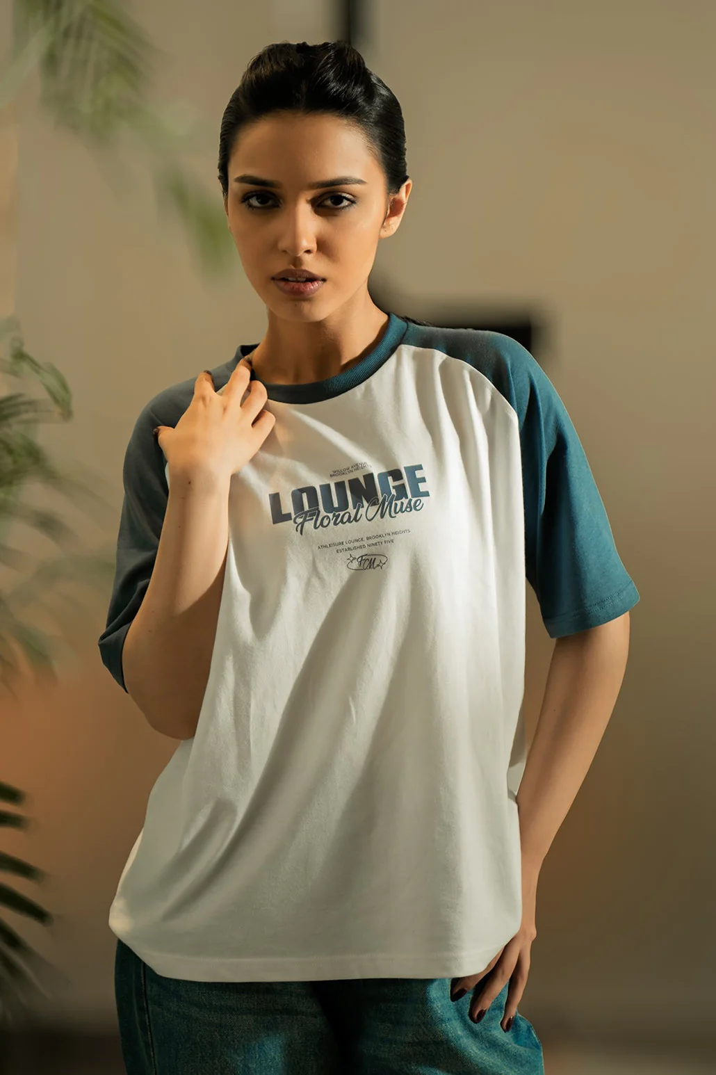 Raglan Graphic Tee - White and Indigo - Image 3
