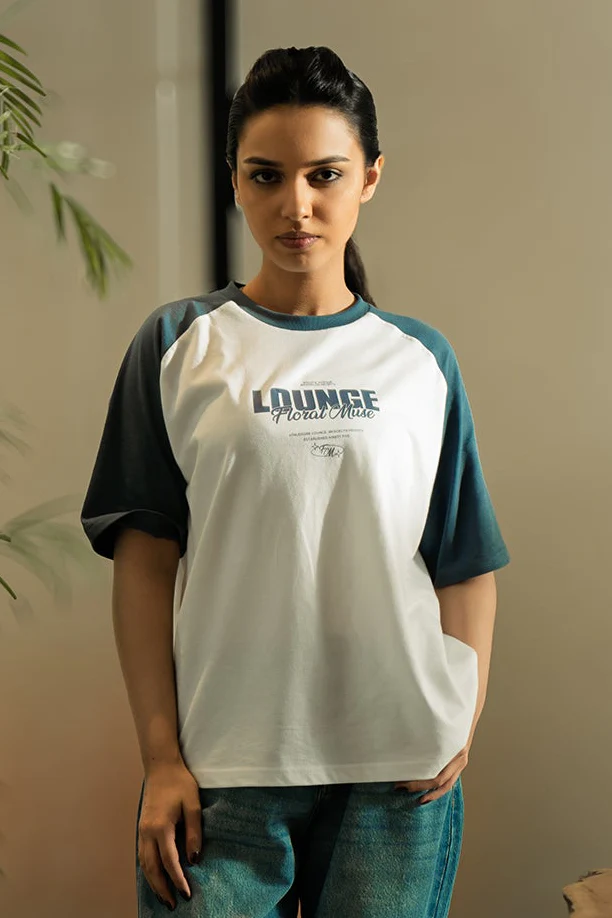 Raglan Graphic Tee - White and Indigo - Image 4