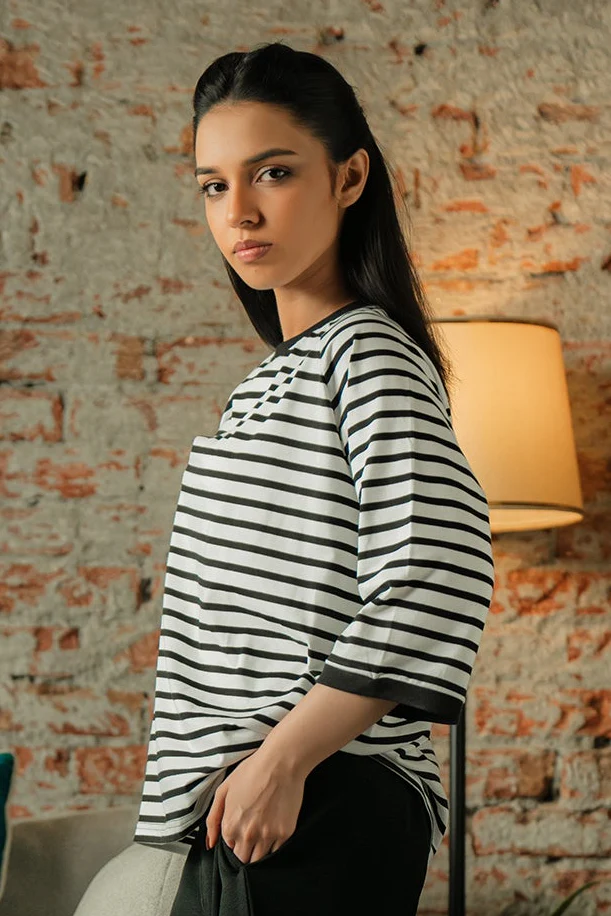 Raglan Stripe Tee - Black and White - Image 3