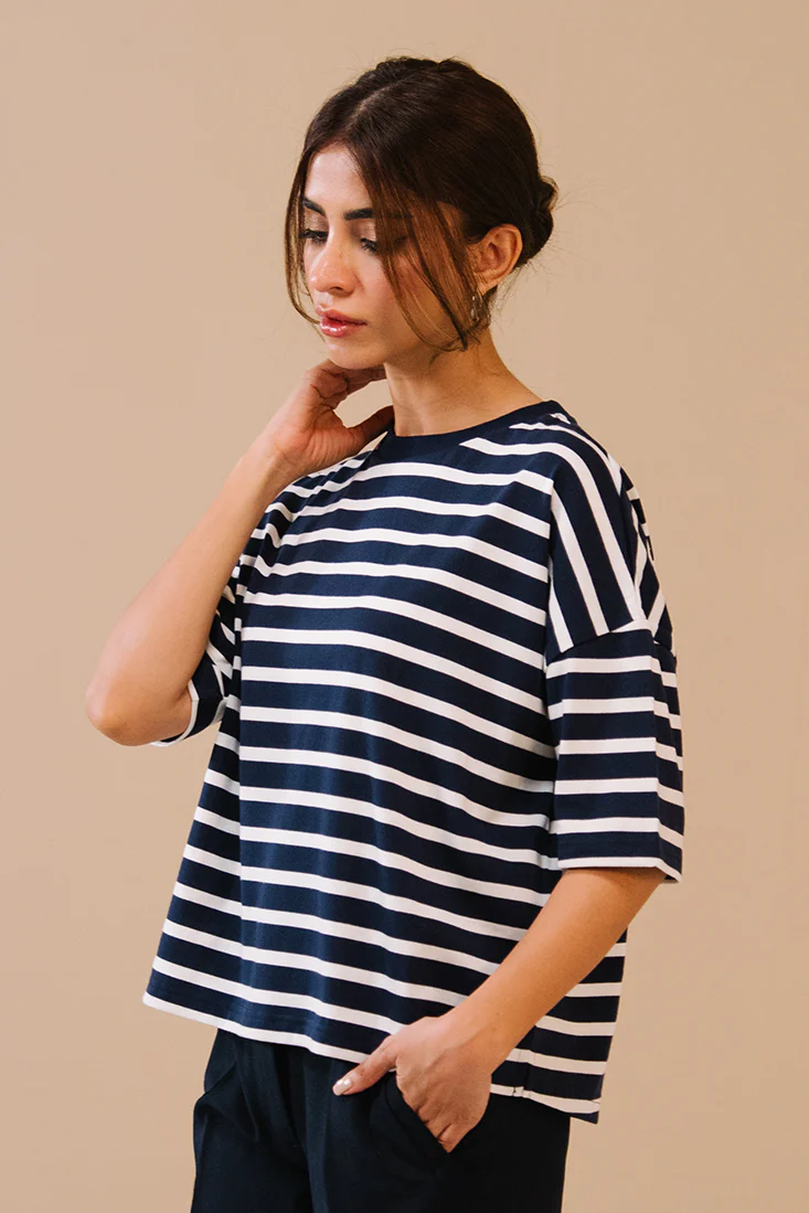 Relax Fit Stripe Tee - Navy and white Stripe - Image 2