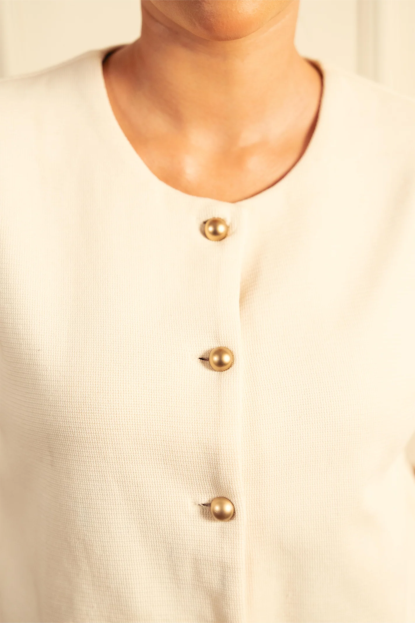 Tailored Round Neck Cardigan - Off-White - Image 3