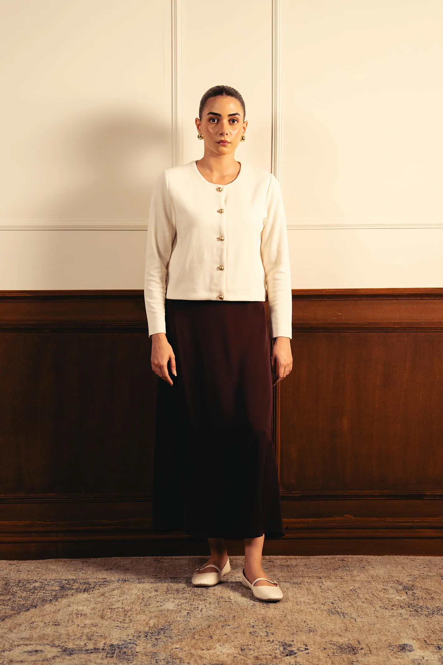 Tailored Round Neck Cardigan - Off-White - Image 4