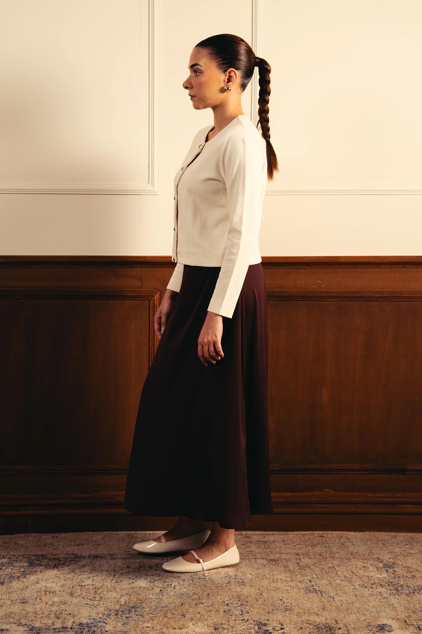 Tailored Round Neck Cardigan - Off-White - Image 5