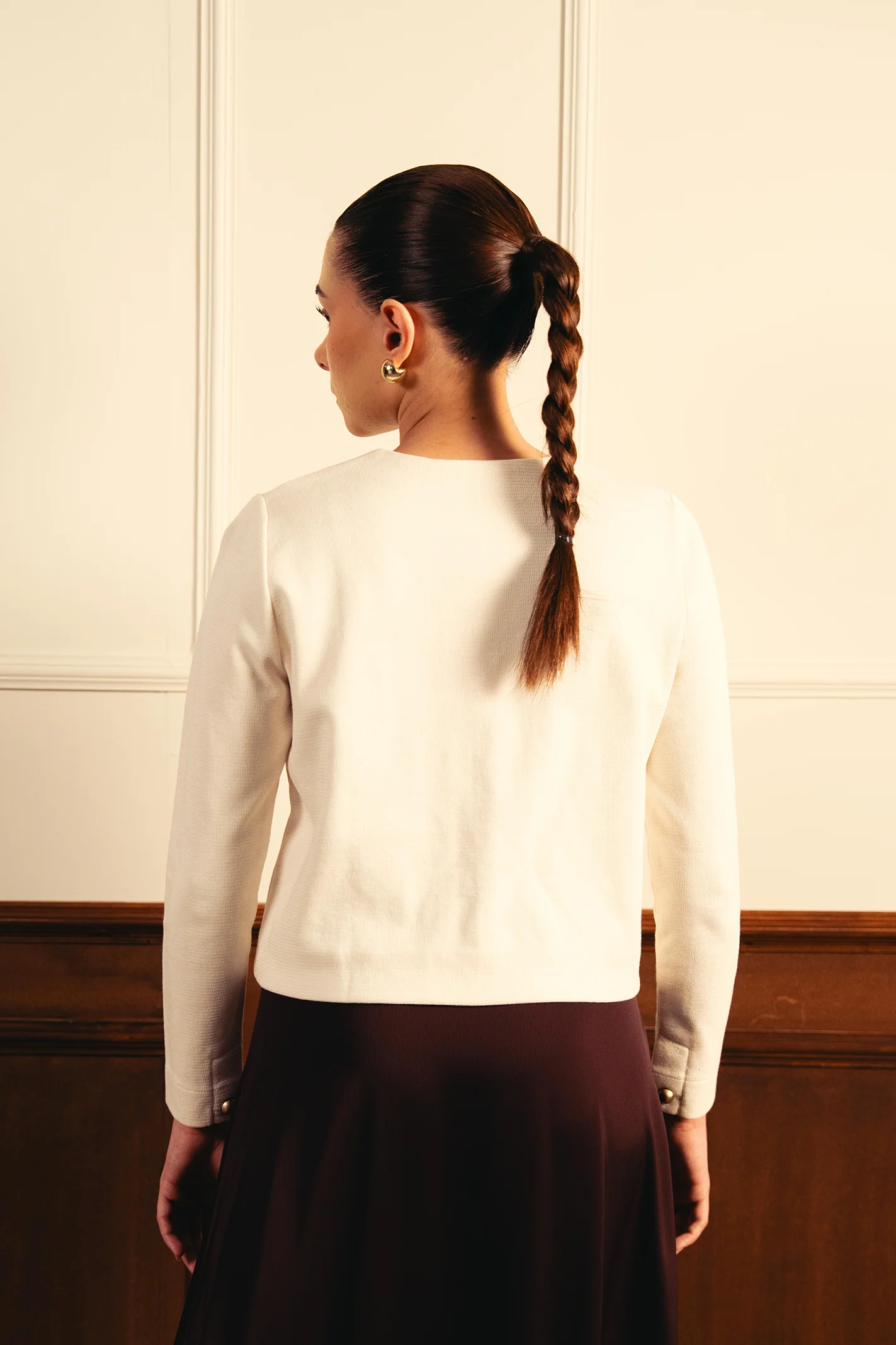 Tailored Round Neck Cardigan - Off-White - Image 6