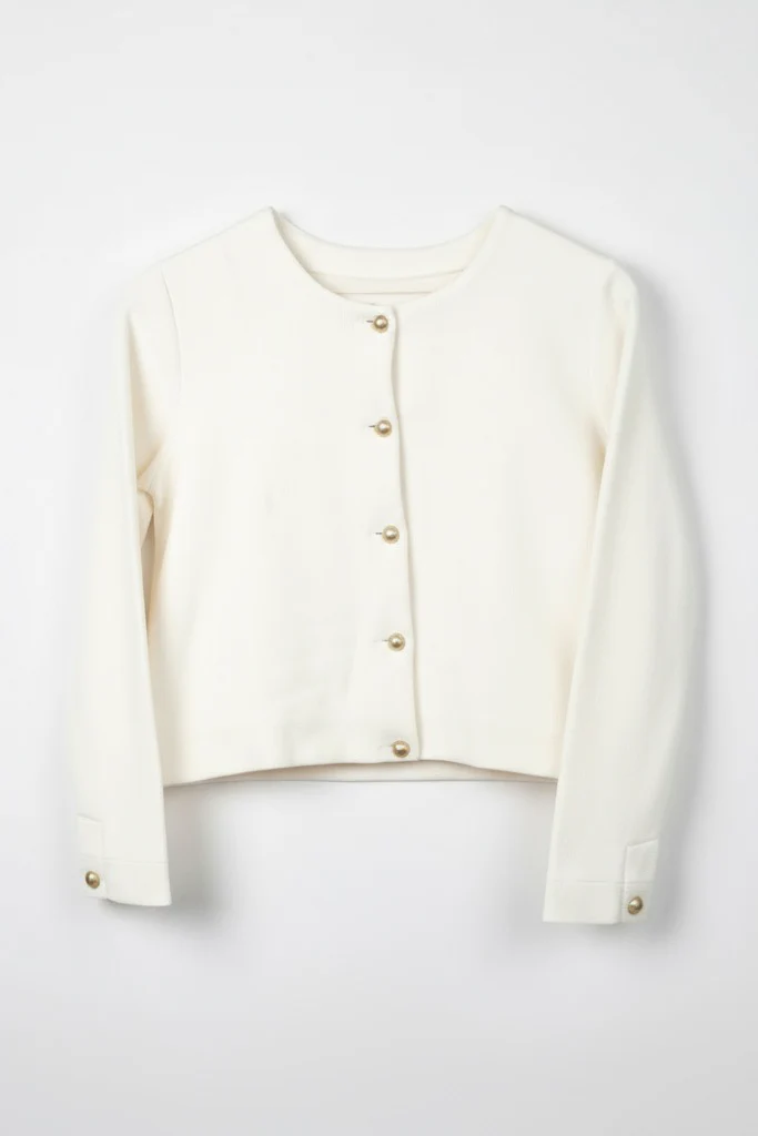 Tailored Round Neck Cardigan - Off-White - Image 7