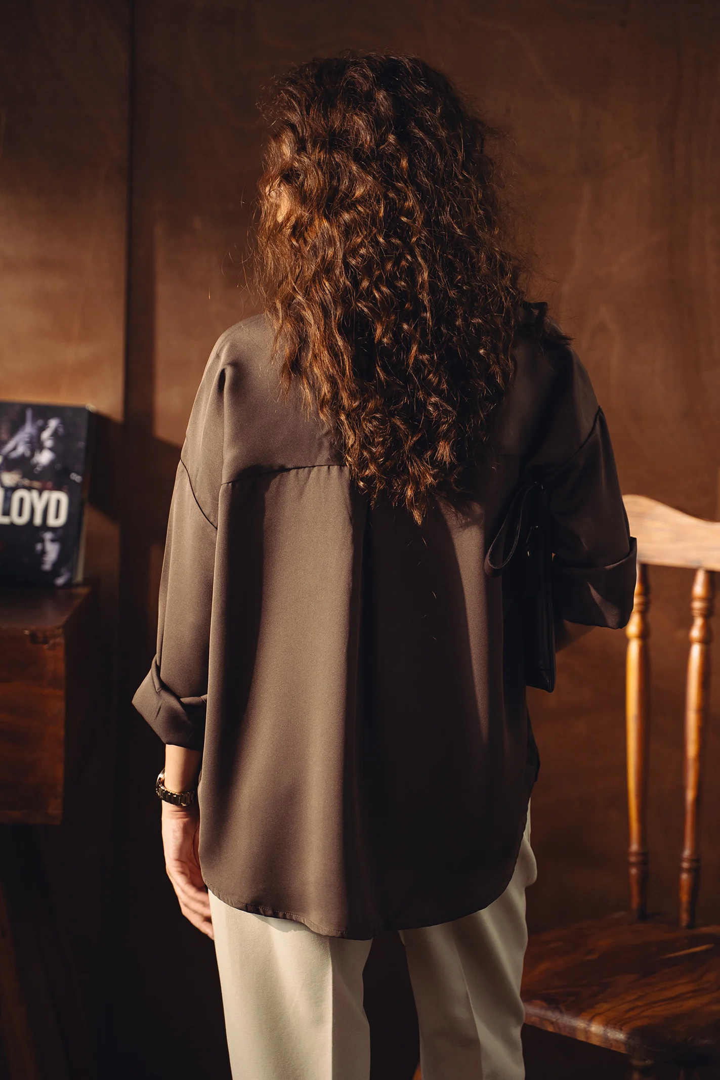 Satin Button-down Shirt - Chocolate Brown - Image 5