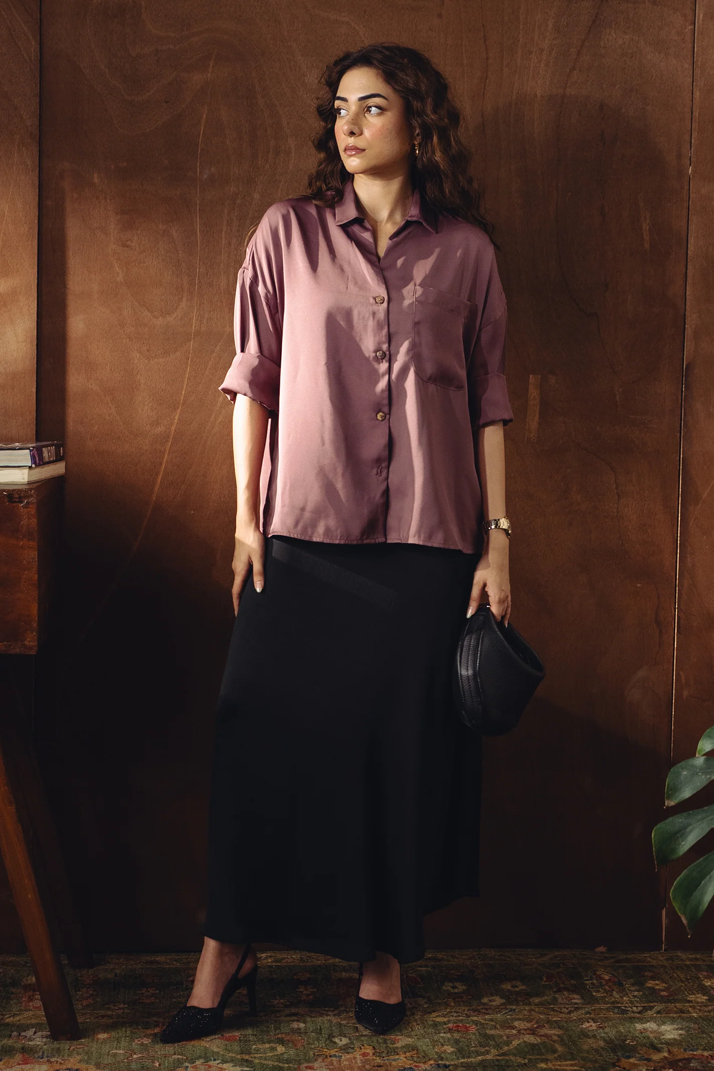 Satin Button-down Shirt - Tea Pink - Image 5
