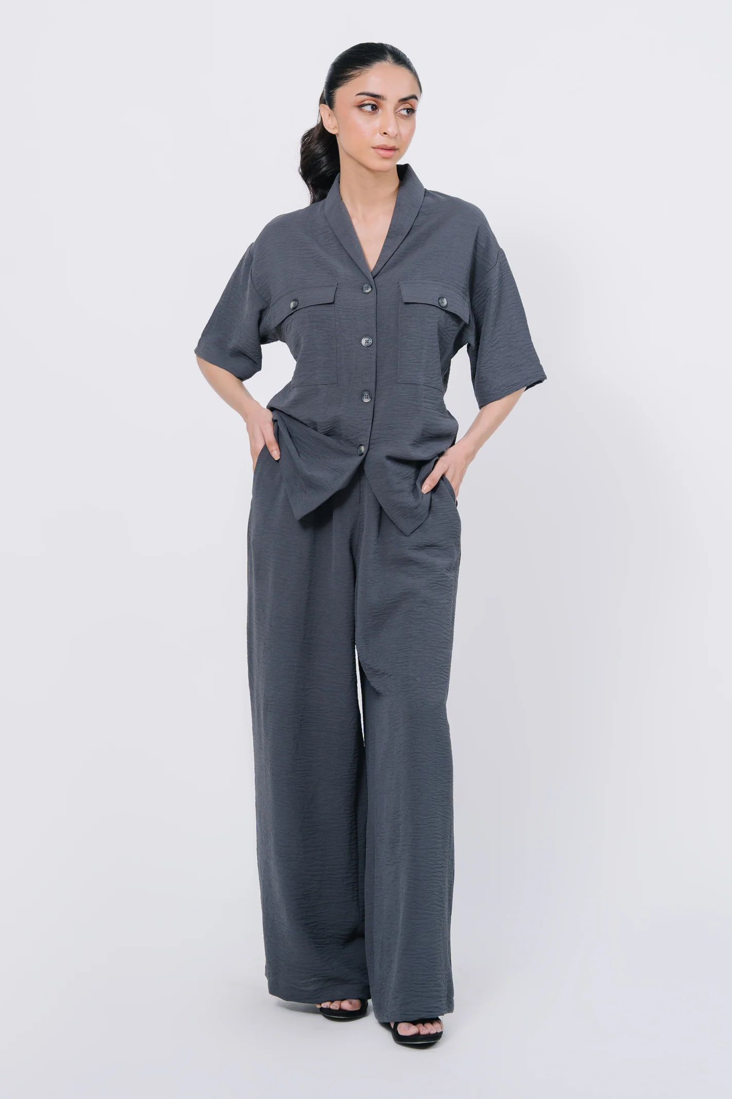 Shawl Collar Co-ord Set - Grey - Image 4
