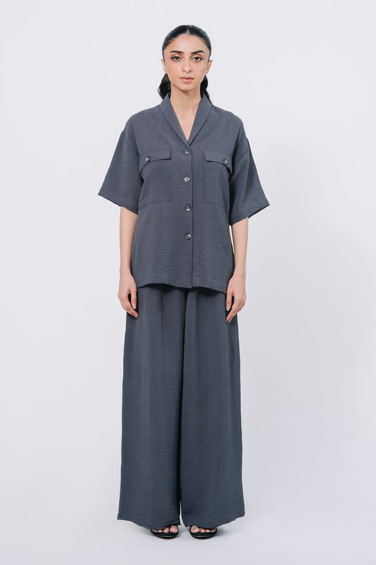 Shawl Collar Co-ord Set - Grey - Image 5