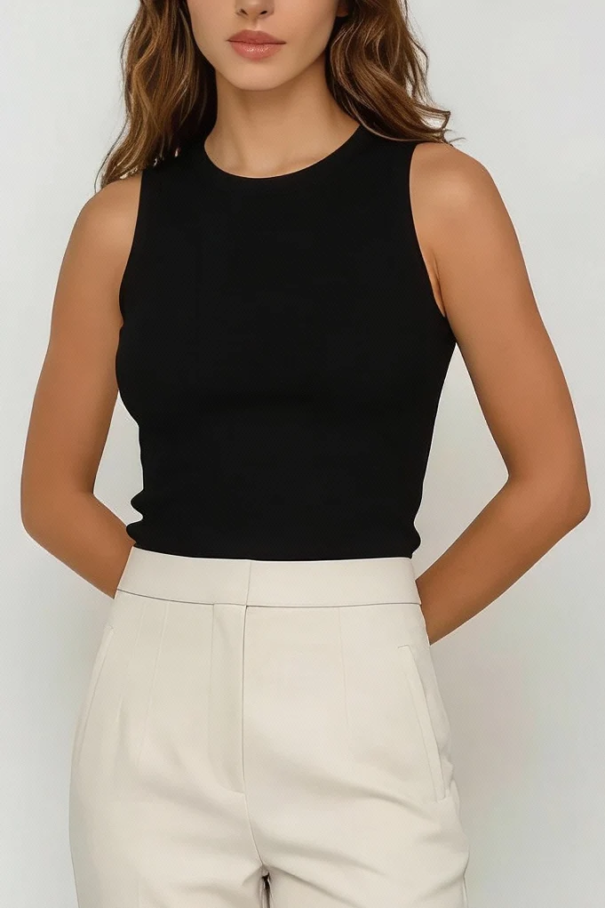 Slim Fit Tank Top - Black - Image 2