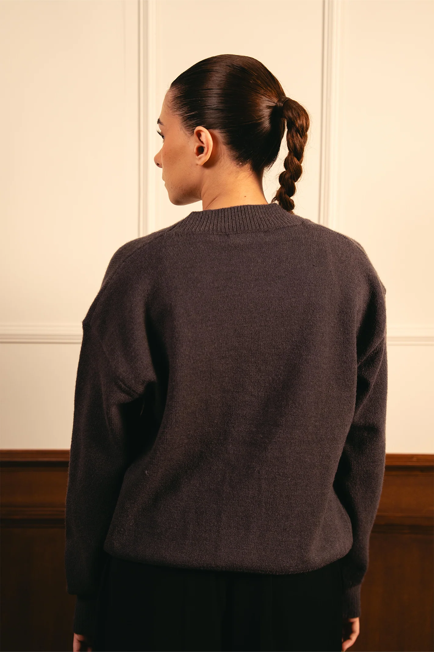 Snug-fit Wool Cardigan - Charcoal - Image 5