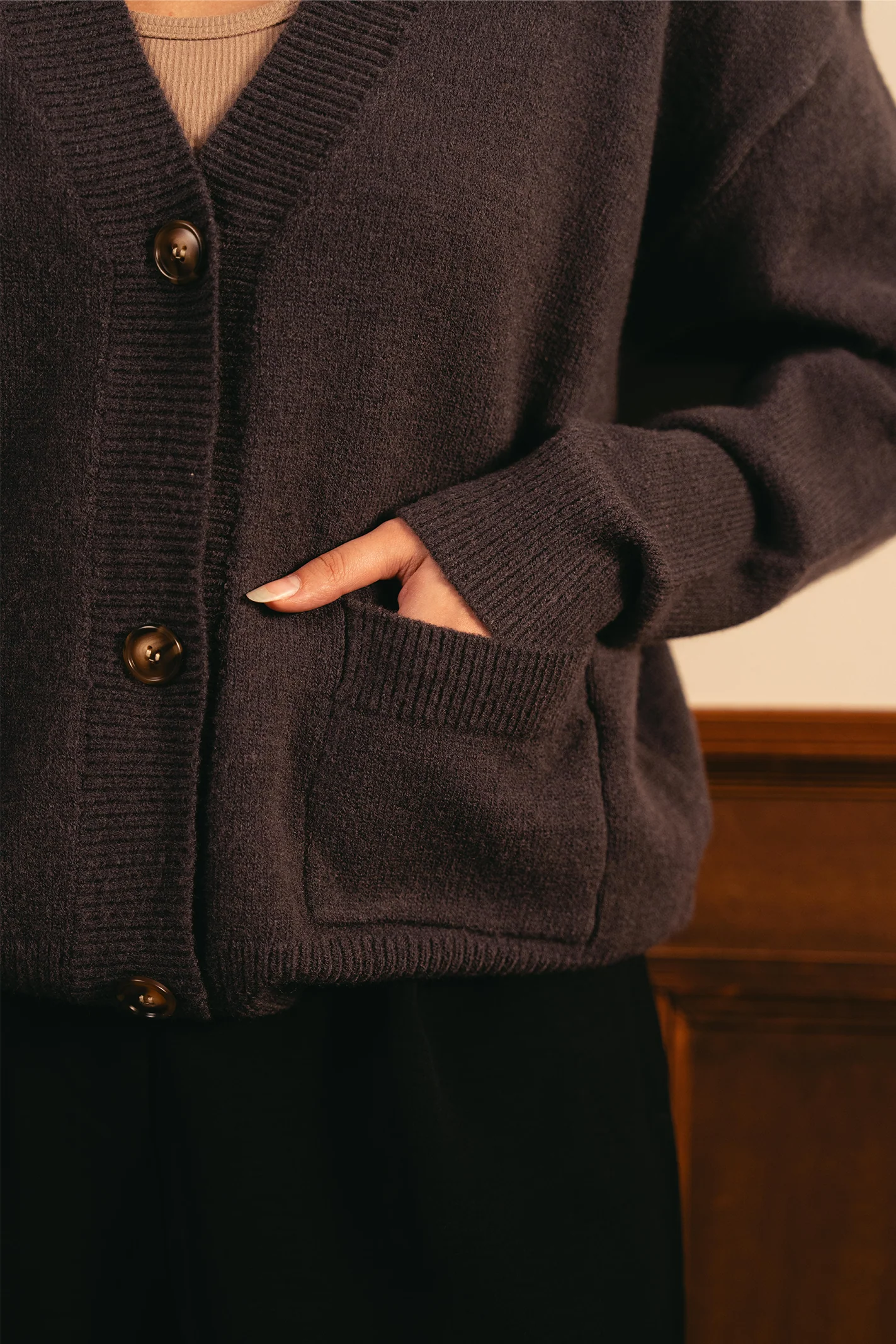 Snug-fit Wool Cardigan - Charcoal - Image 8