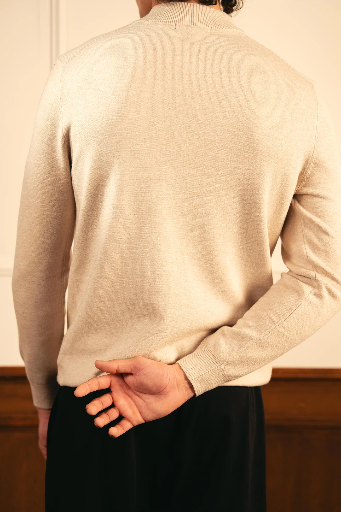 Soft Knit Mock Neck Sweater – Sand - Image 5